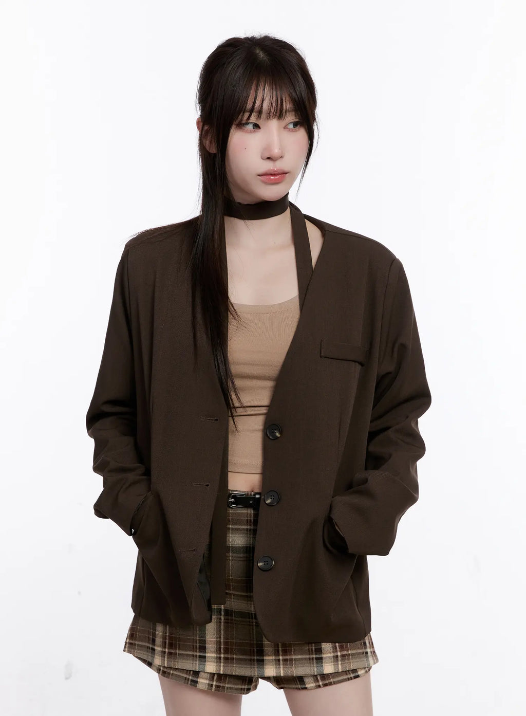 Chic Shoulder Pad Tie Blazer CO501