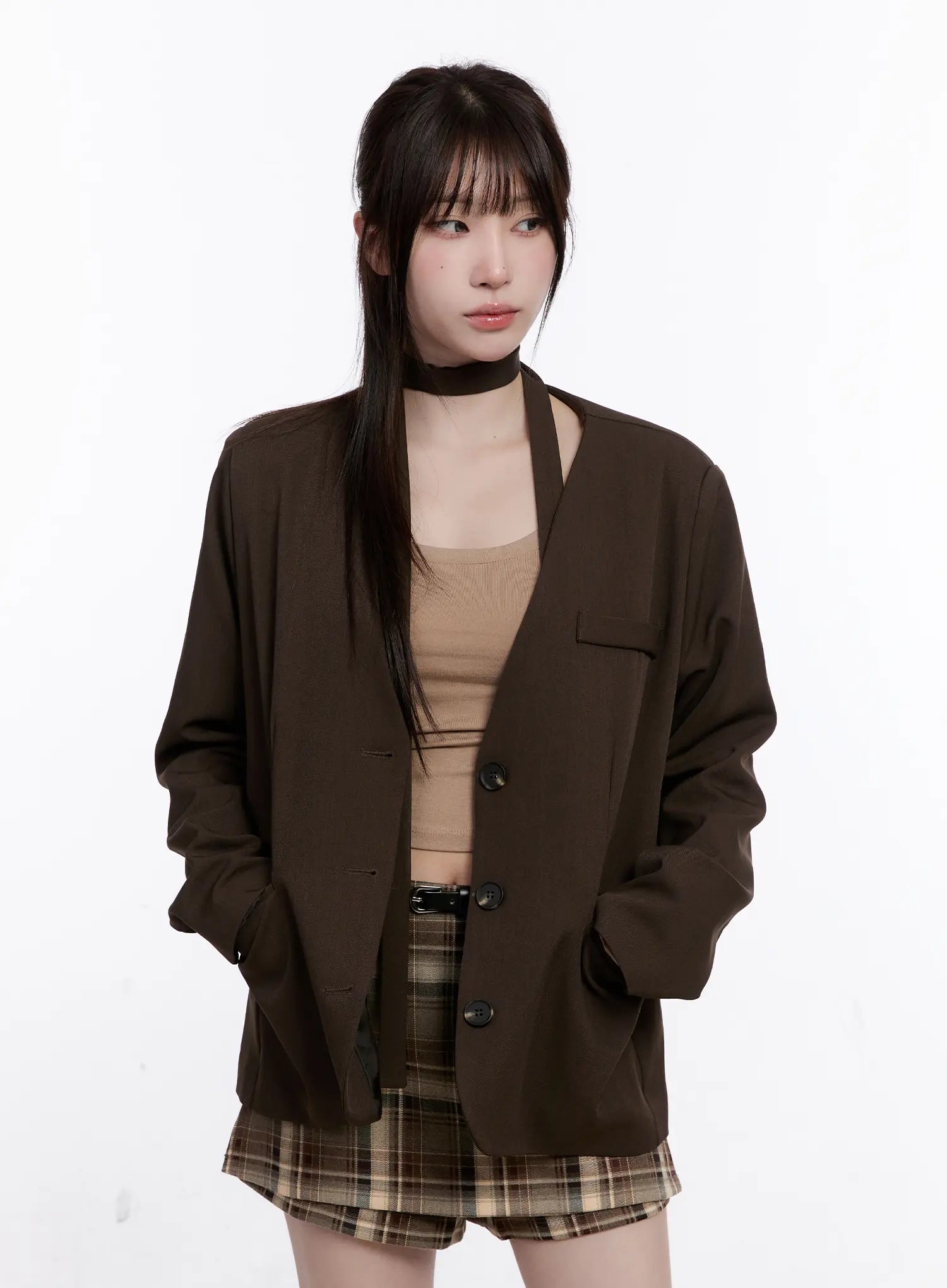 Chic Shoulder Pad Tie Blazer CO501