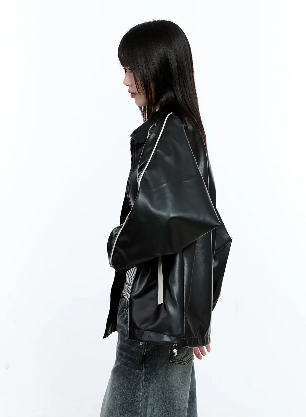 Two-Tone Faux Leather Jacket CG511