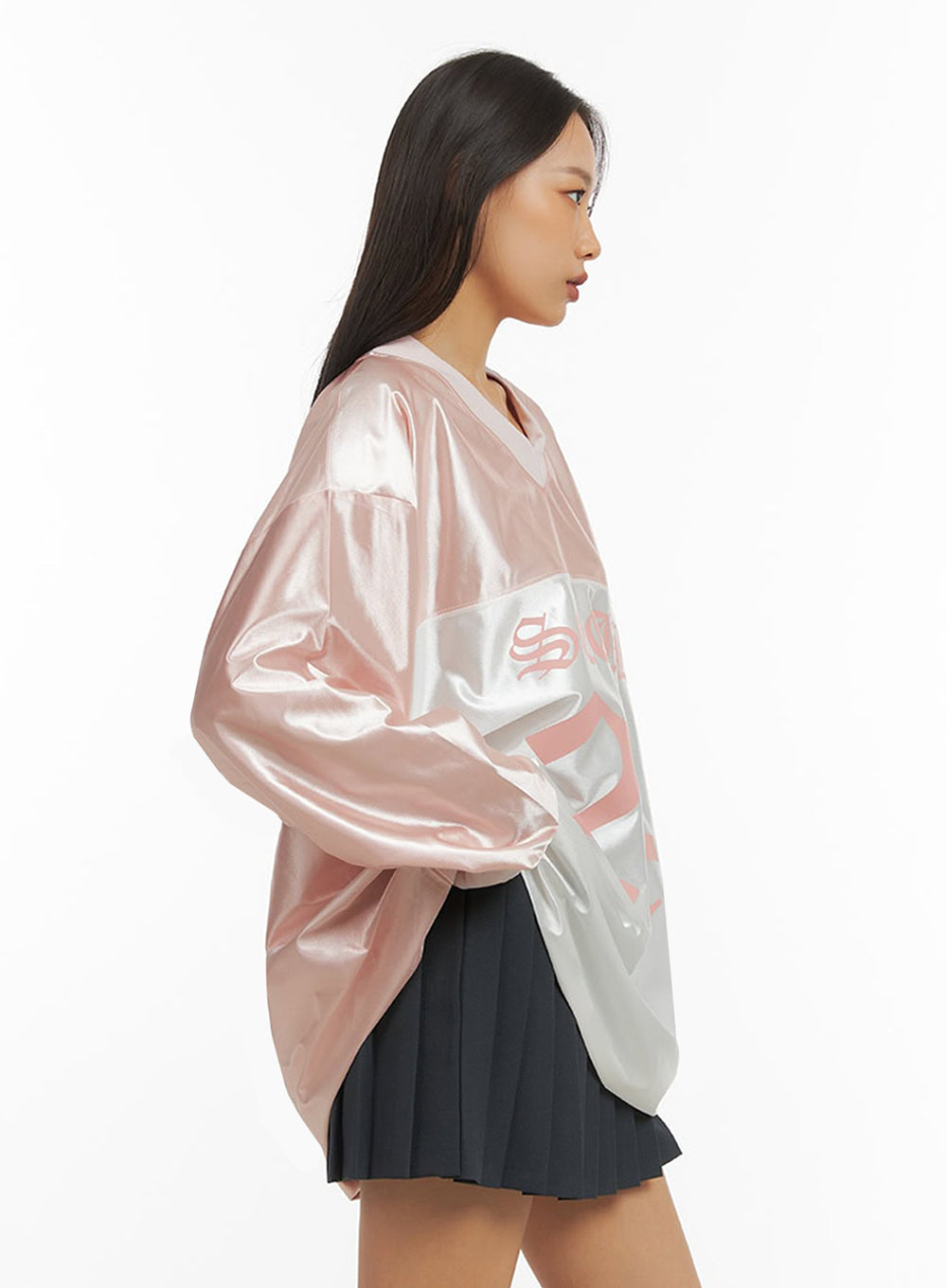 Pink Lettered Poly Sweat V-Neck Hoodie IO409