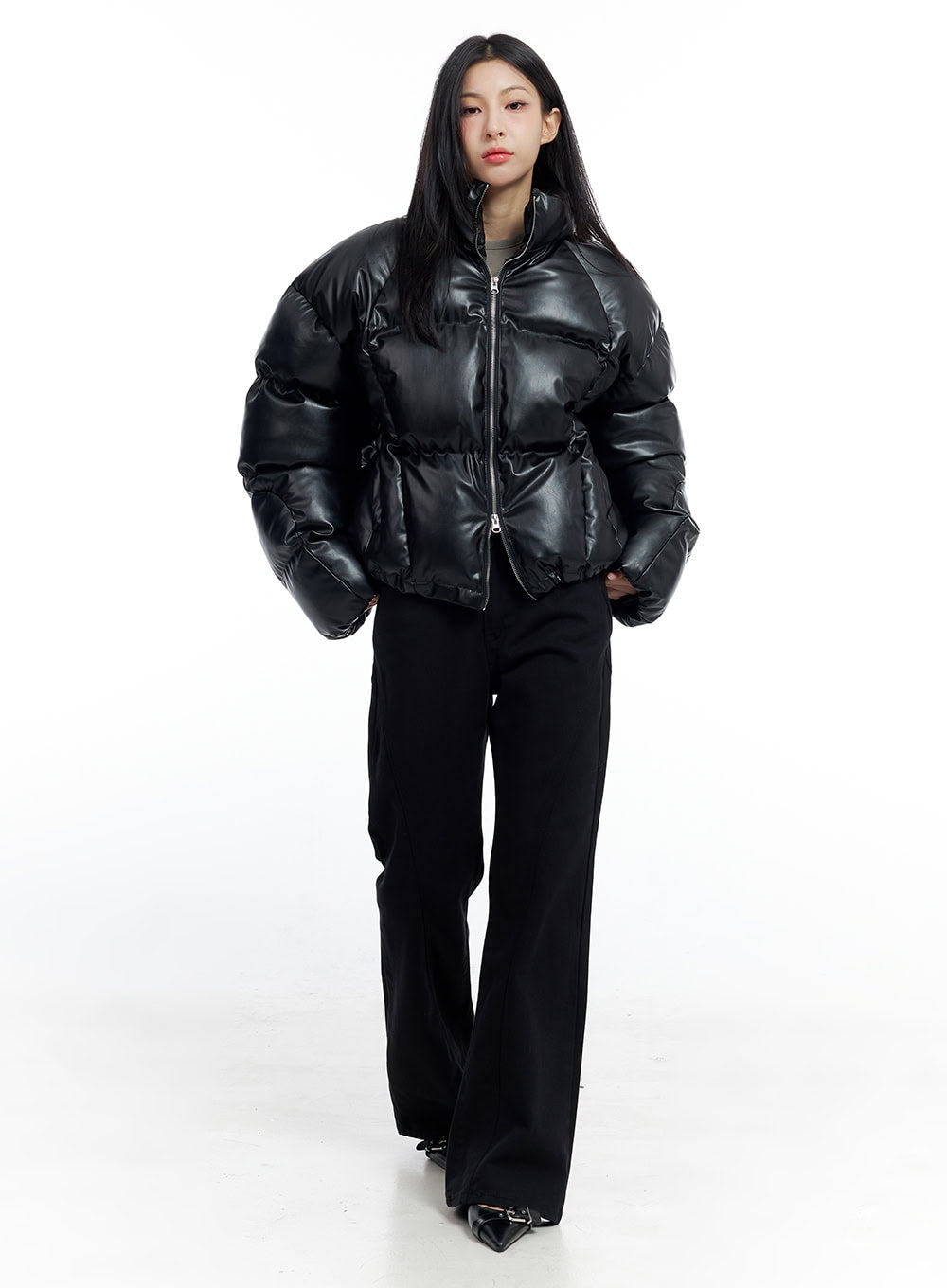 Faux Leather Puffer Jacket CO425