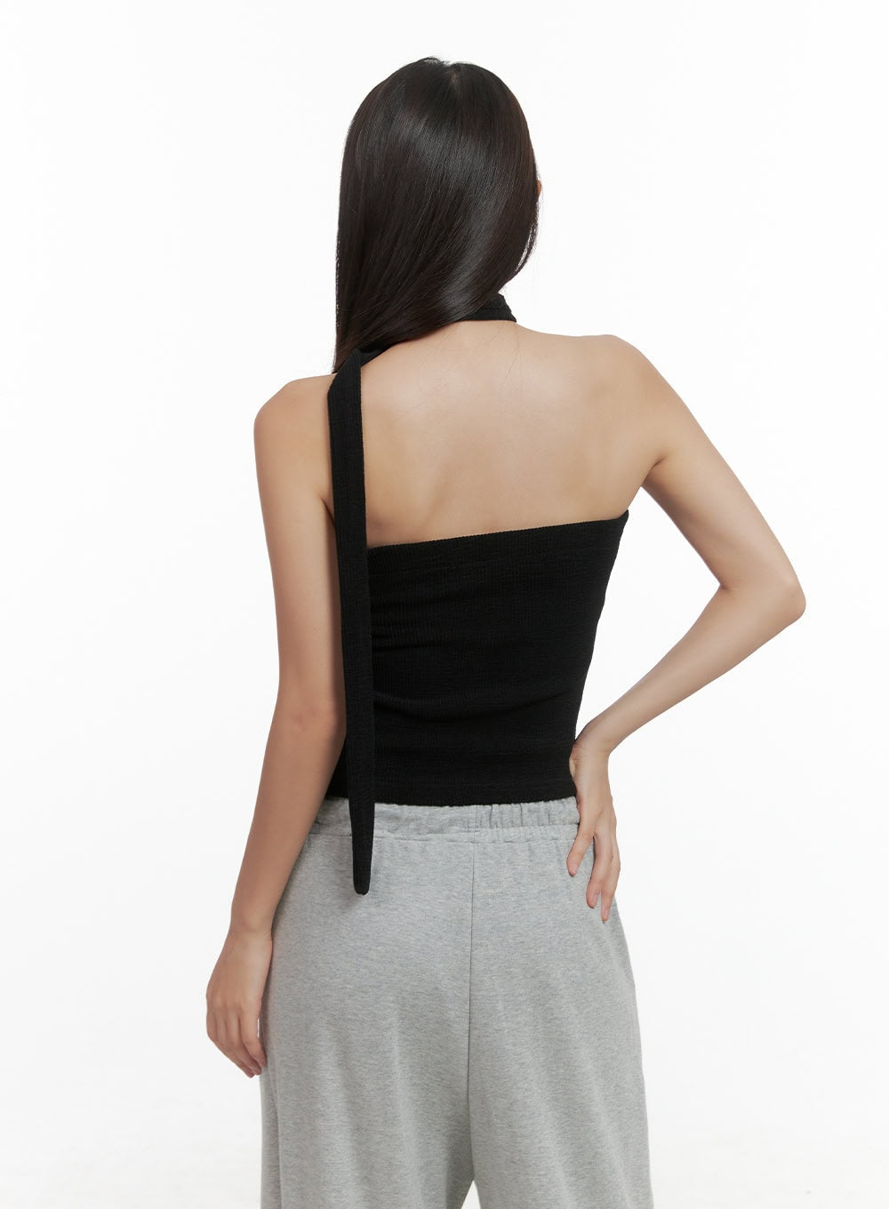 Shirred Solid Tube Crop Top and Scarf Set CO404