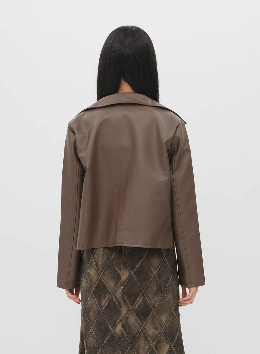 Faux Leather Jacket with Collar C2001