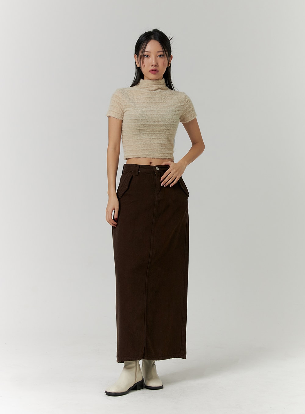Corduroy Mid-Rise Solid Maxi Skirt CD315