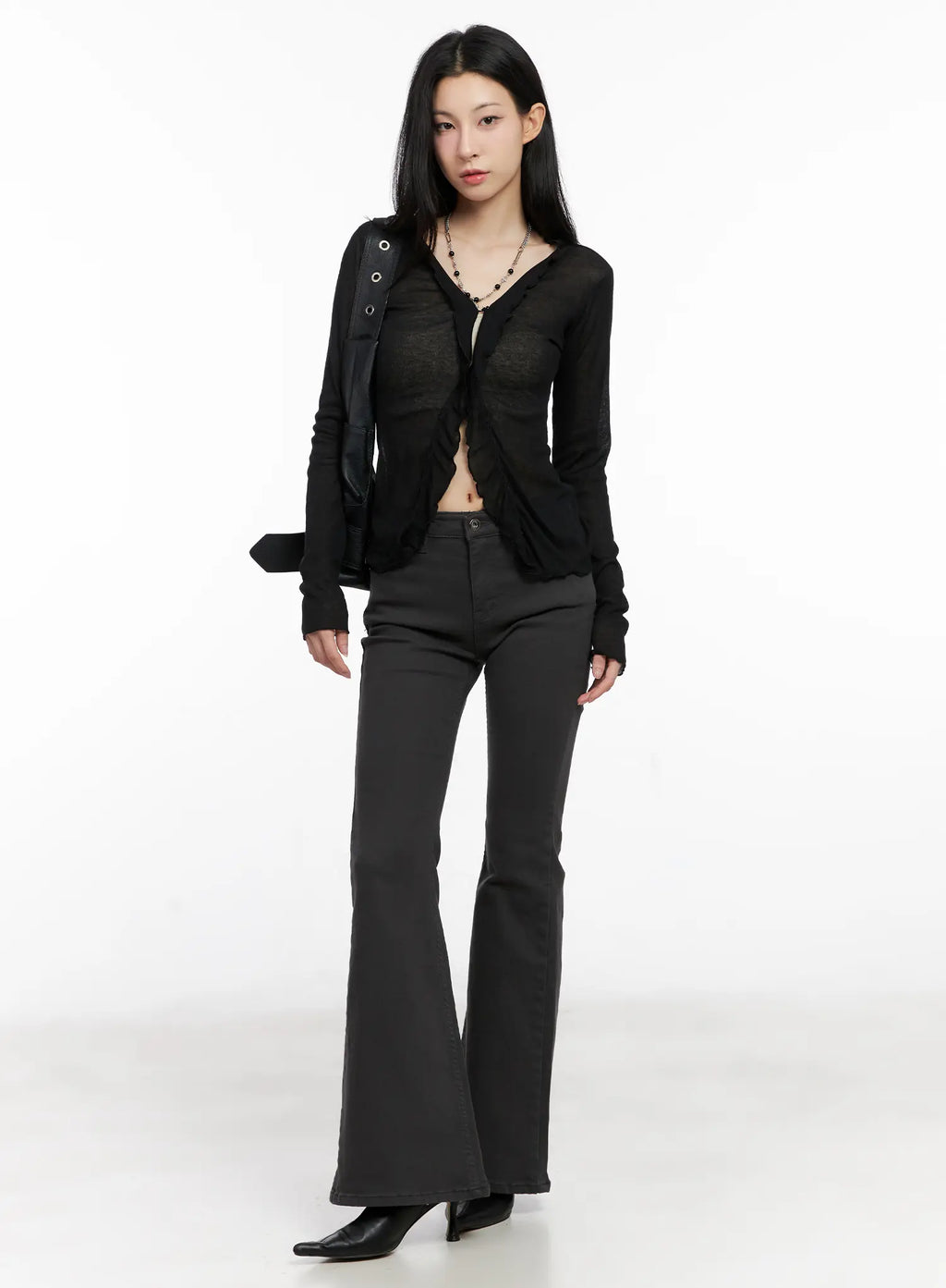 Sheer Ruffle Long Sleeve Cardigan CG522