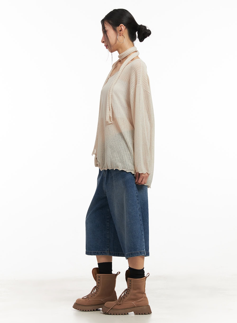 Sheer Off-Shoulder Top with Scarf Set CM503