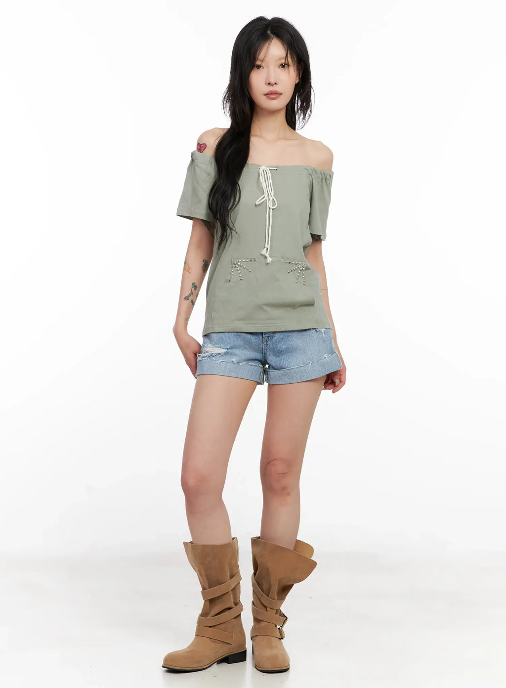 Off-Shoulder Drawstring Top CL528