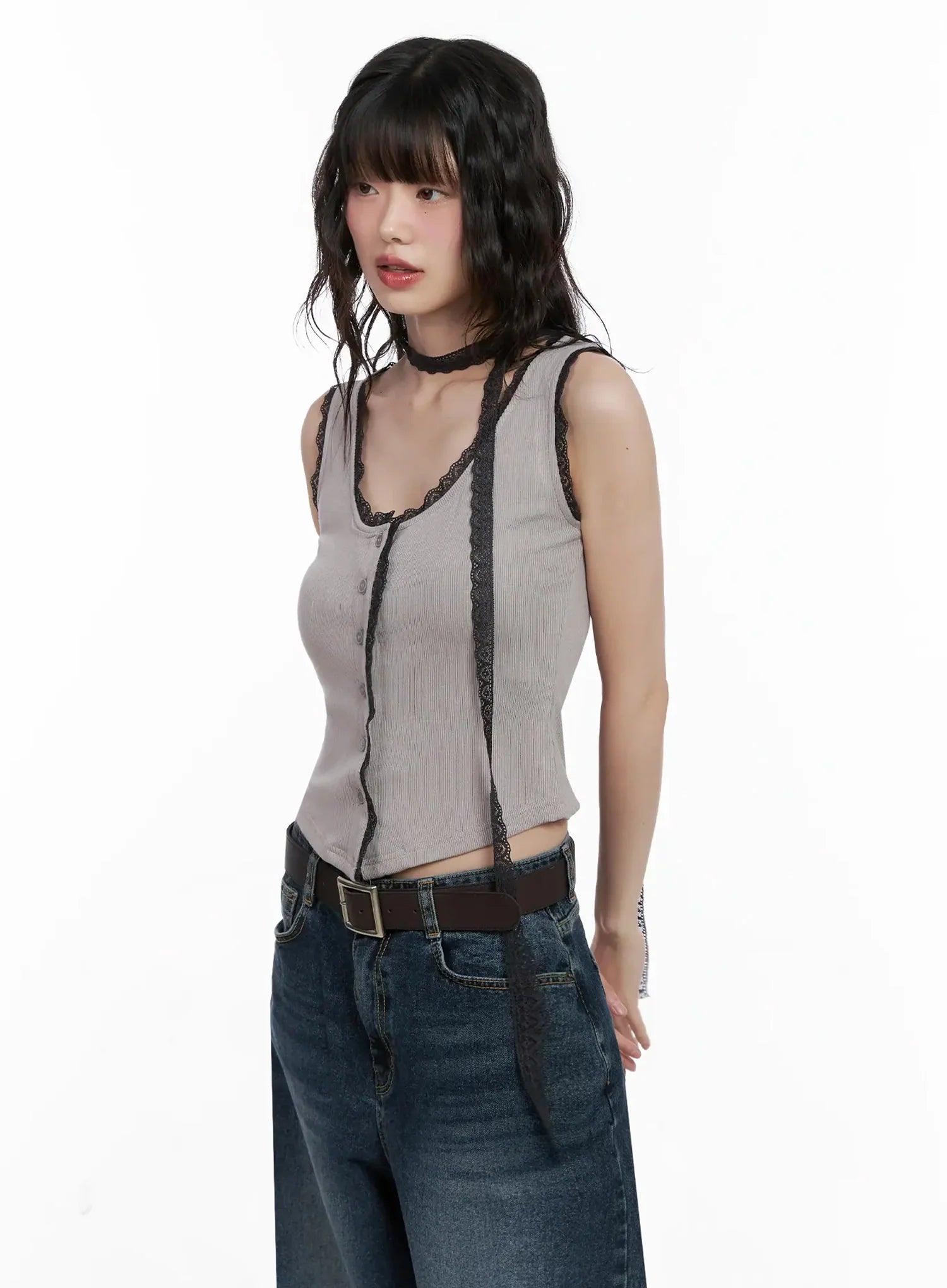 Embroidered Lace Trim Tank Top IL531