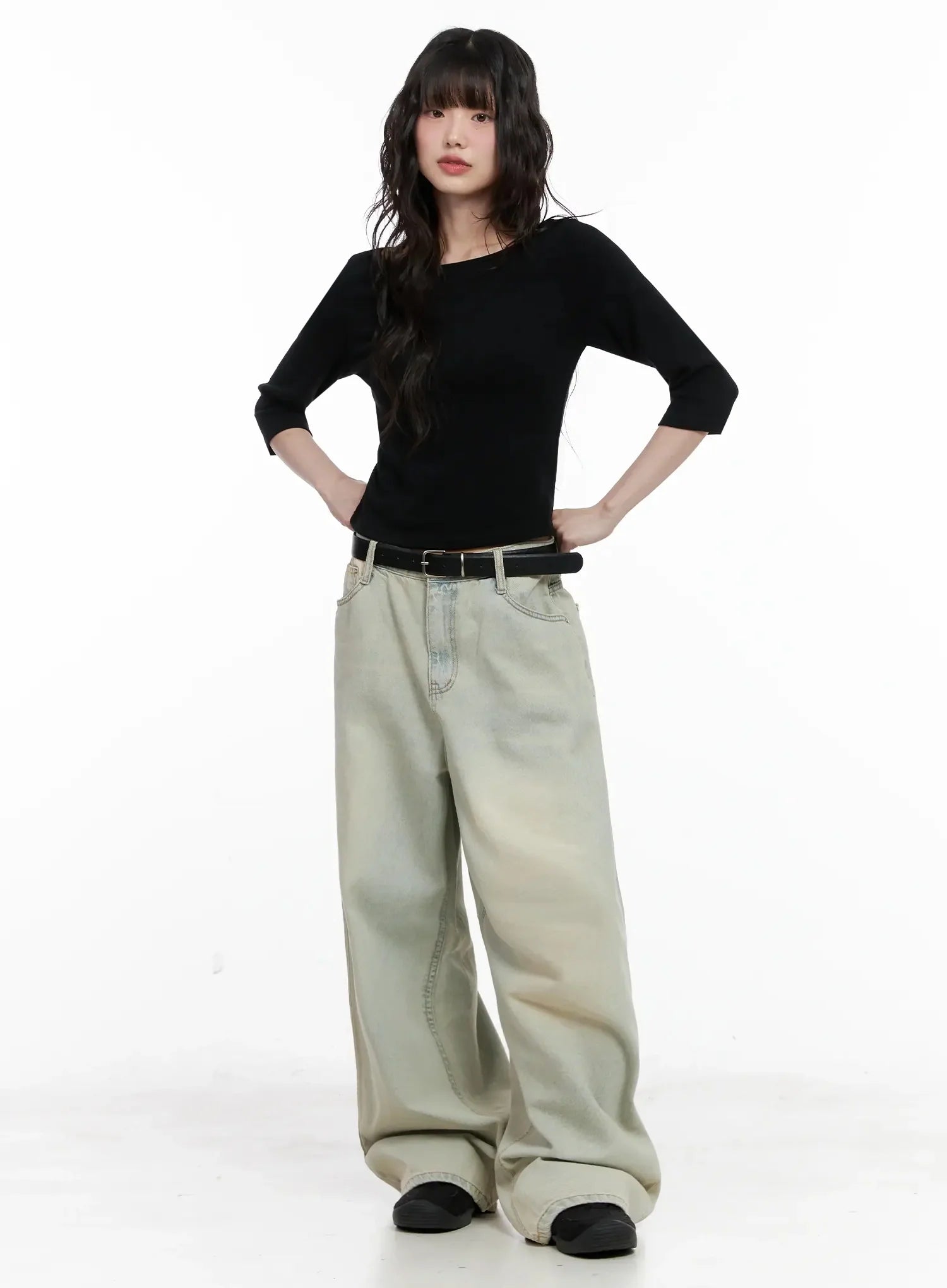 Xiaoting Vintage Style Wide-Leg Denim IL531