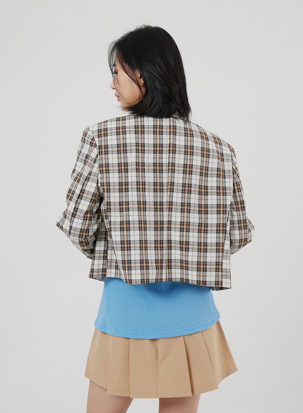 Check Pattern Crop Blazer OF310