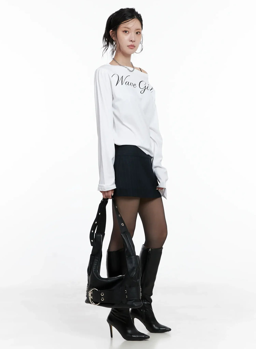 Asymmetrical Shoulder Long Sleeve Top CS512