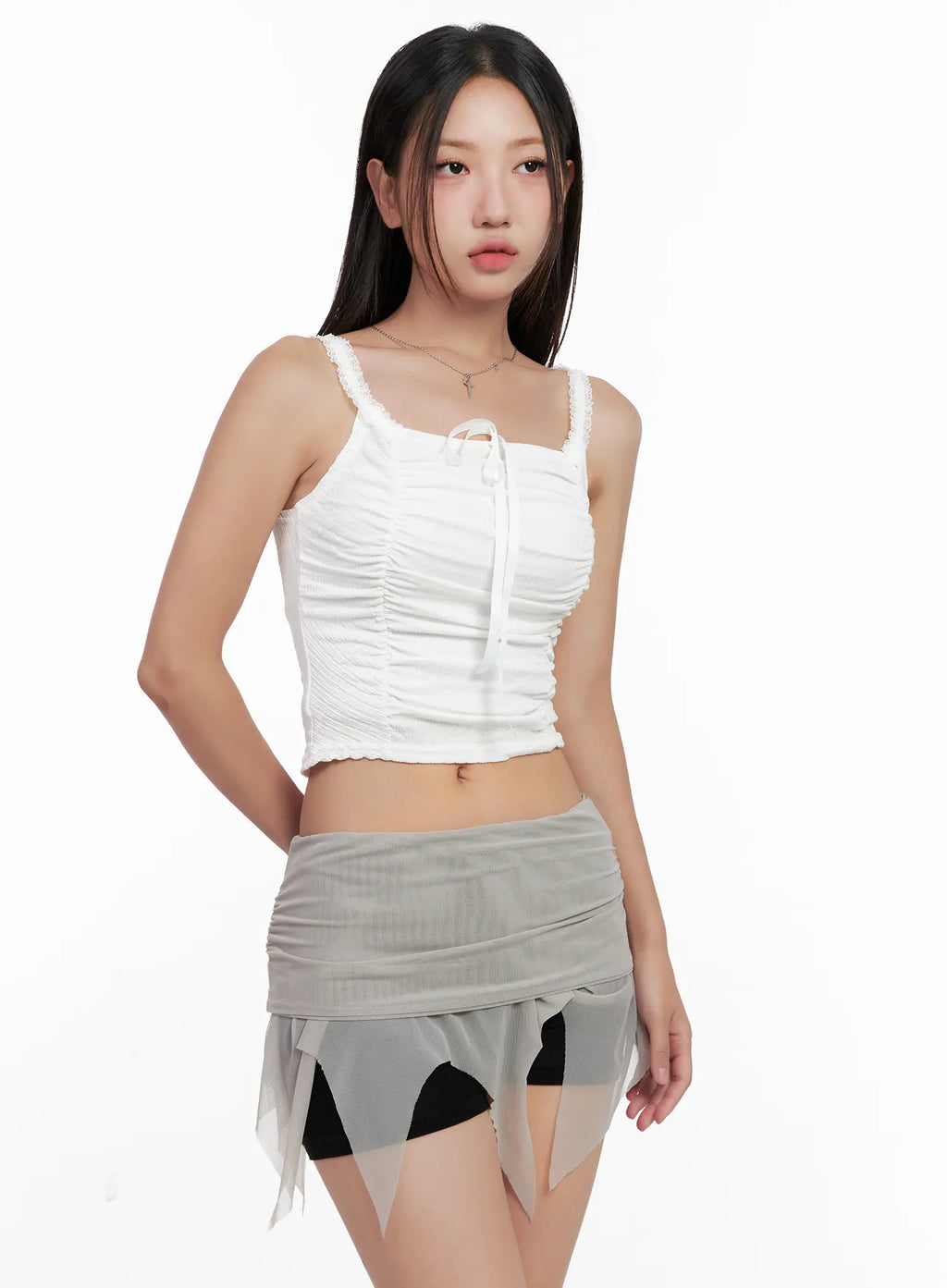 Lace Shirred Cropped Tank CL518