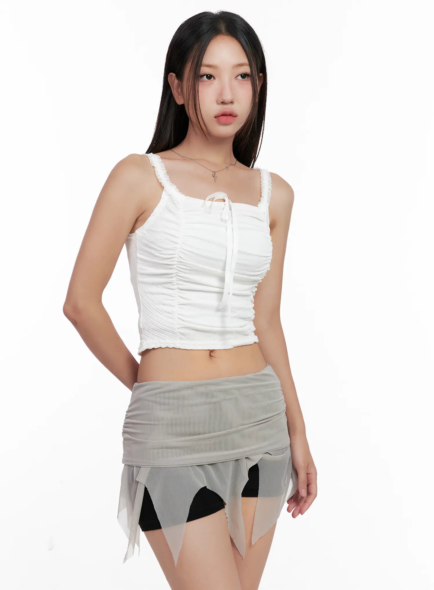 Lace Shirred Cropped Tank CL518