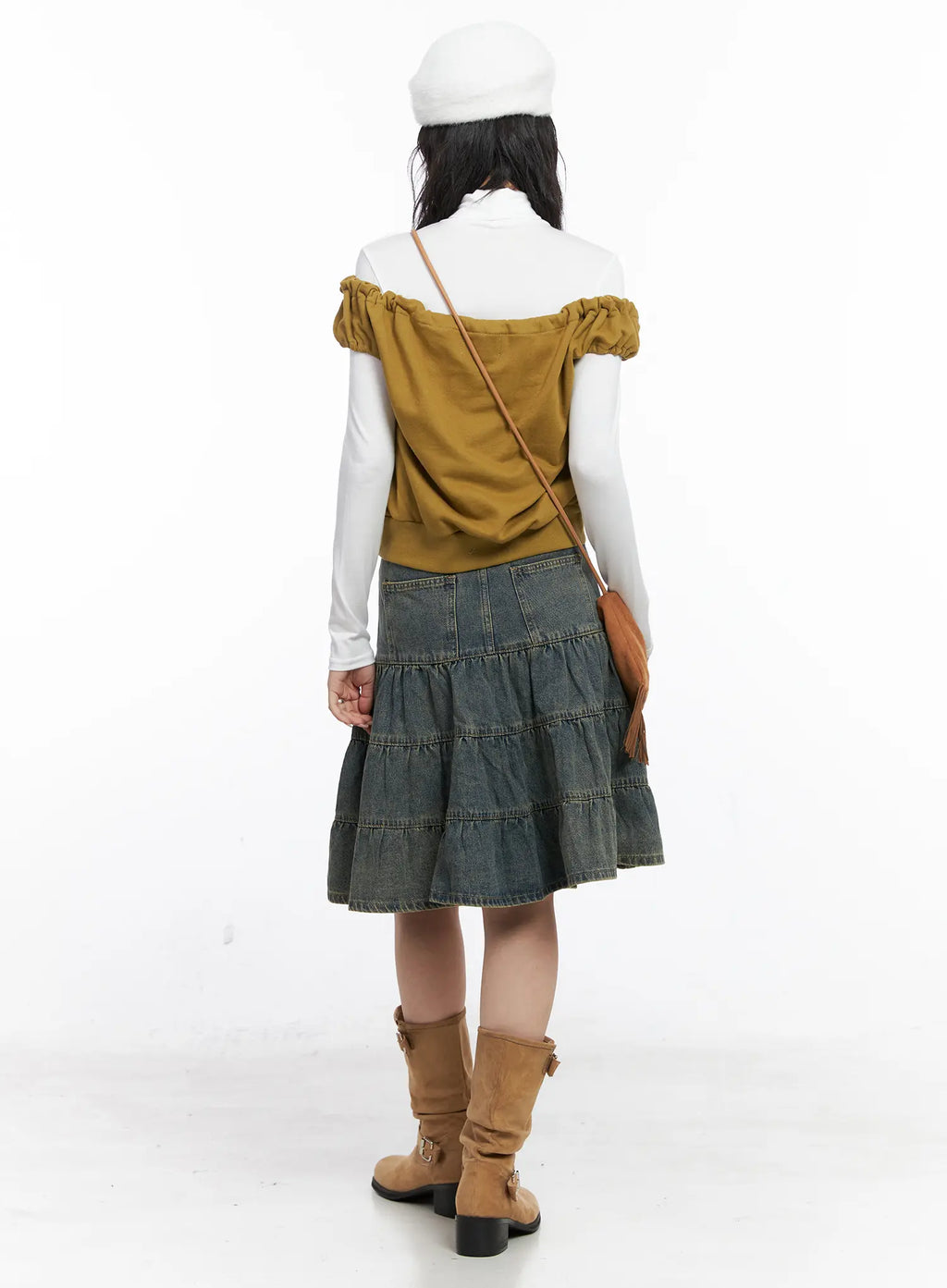 Tiered Vintage Denim Midi Skirt CO507