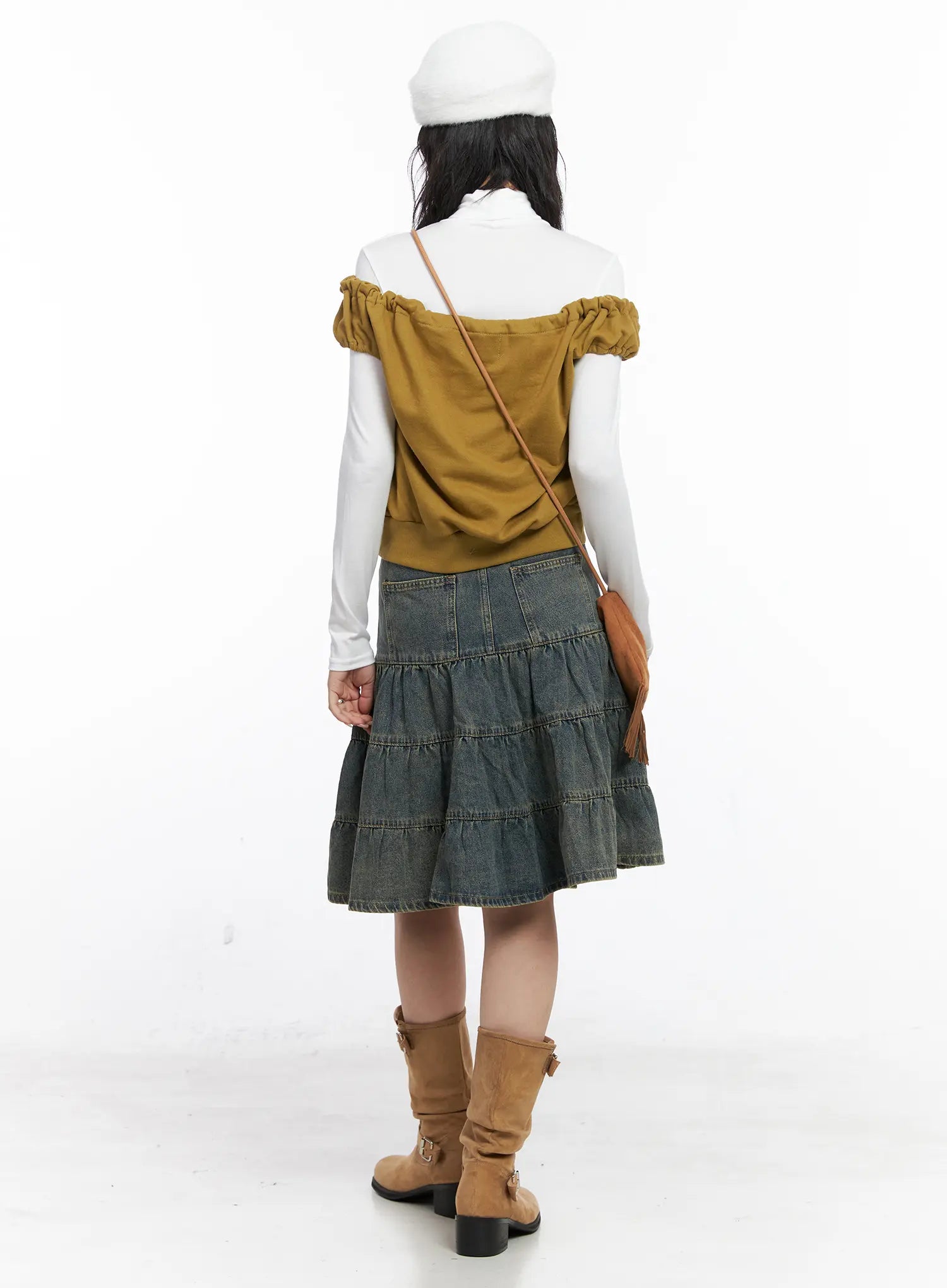 Tiered Vintage Denim Midi Skirt CO507