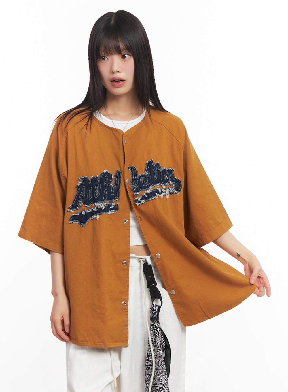 Oversized Patchwork Button-Up Shirt IA528