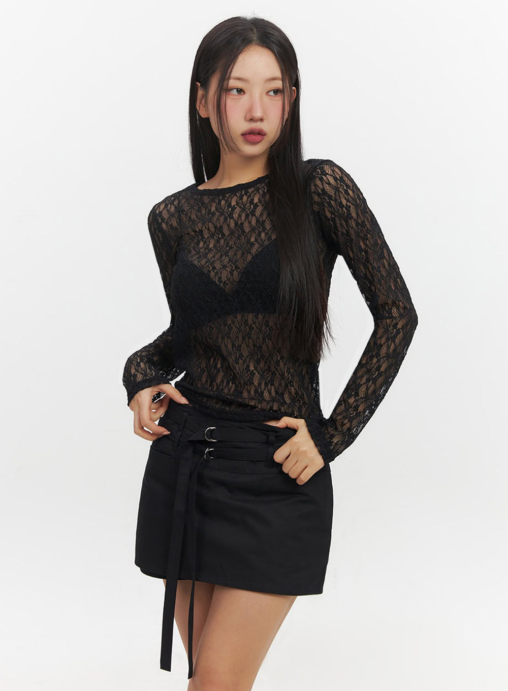 Sheer Lace Long Sleeve Top IF510