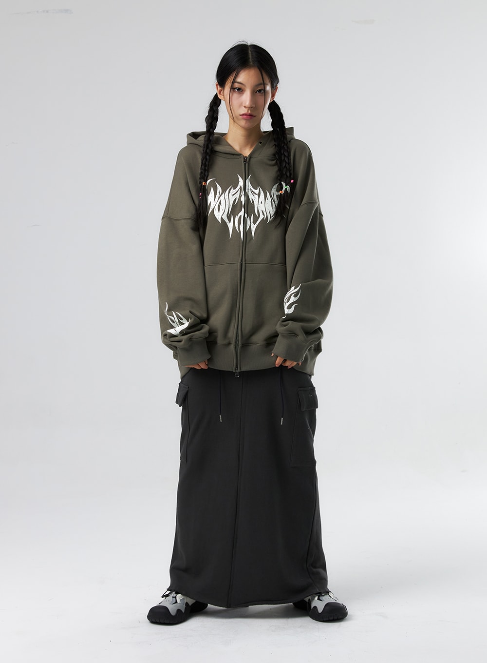 Grunge Graphic Zip-Up Hoodie IS322