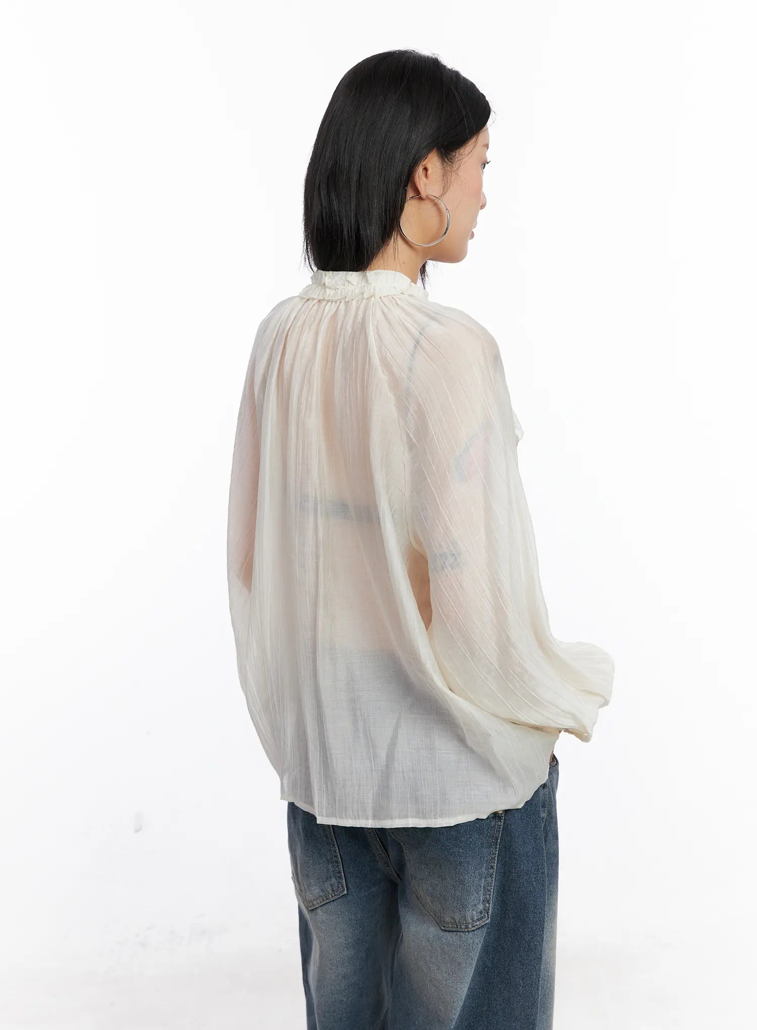 Sheer Ruffle Long Sleeve Blouse CO508
