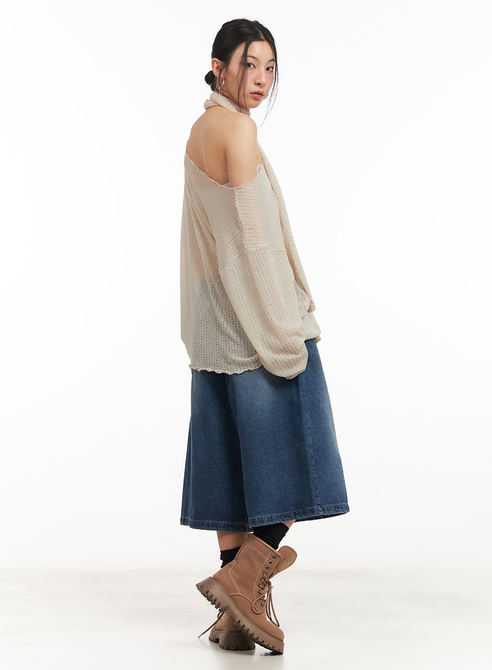 Sheer Off-Shoulder Top with Scarf Set CM503