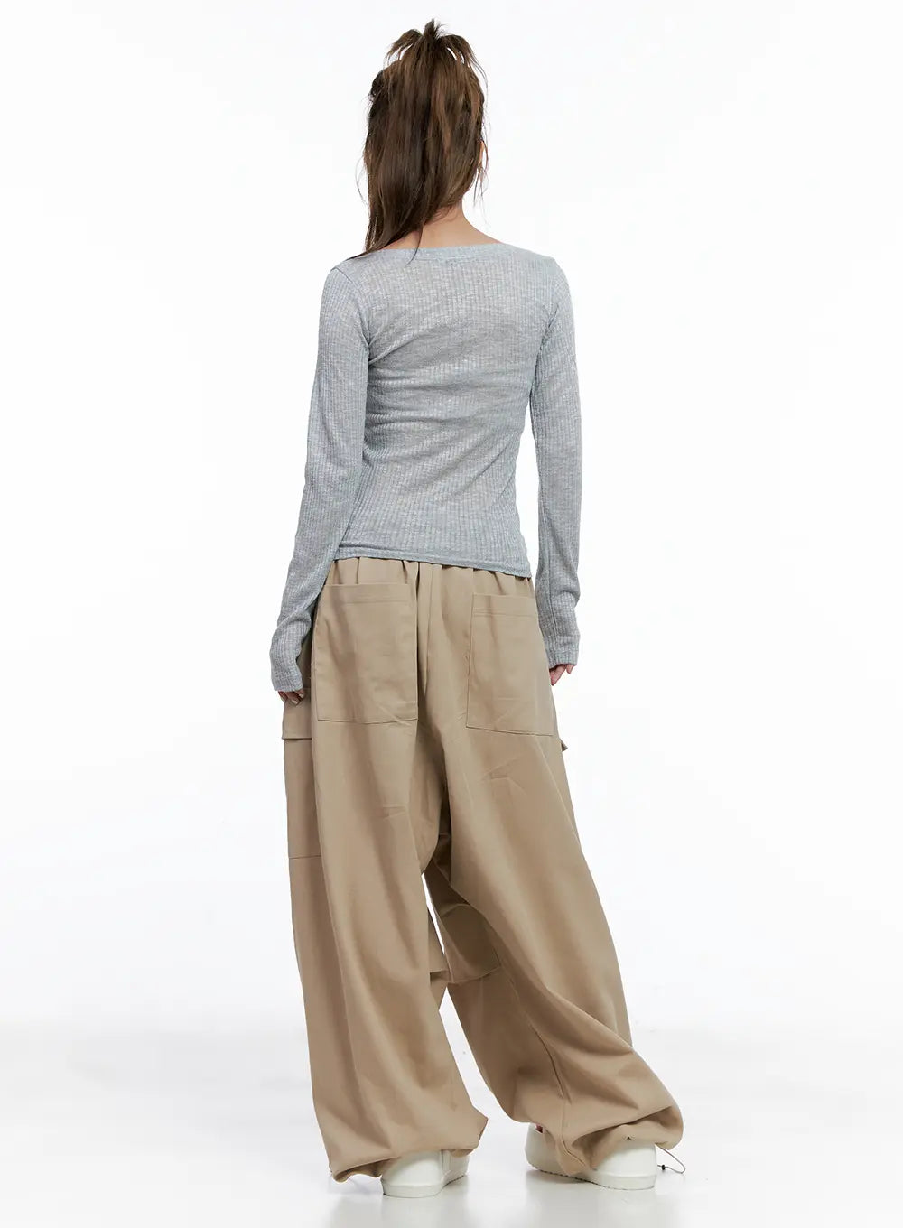 Ribbed Sheer Long-Sleeve Top CL514