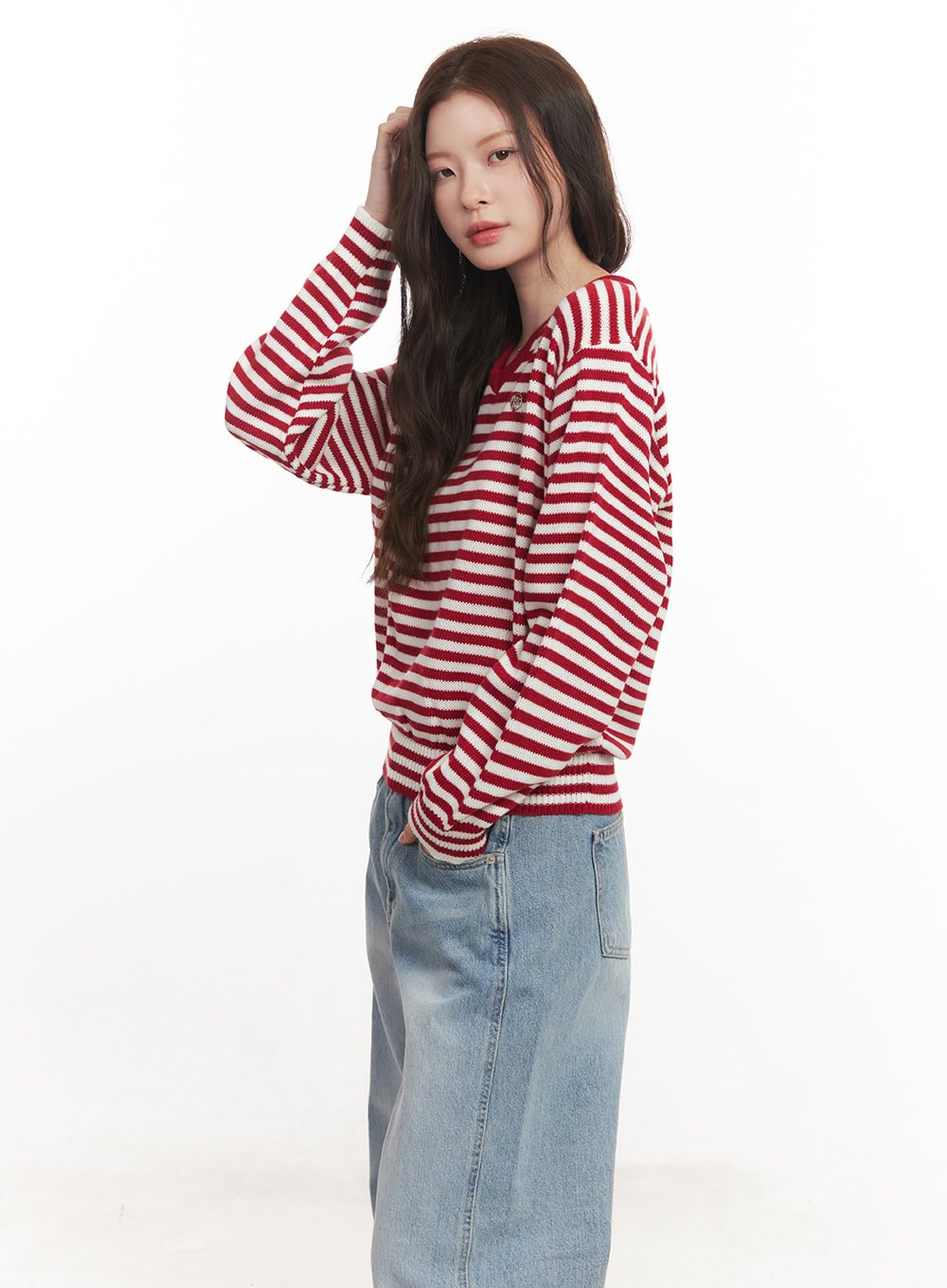 Sweet Apple Stripe V-Neck Sweater CA501