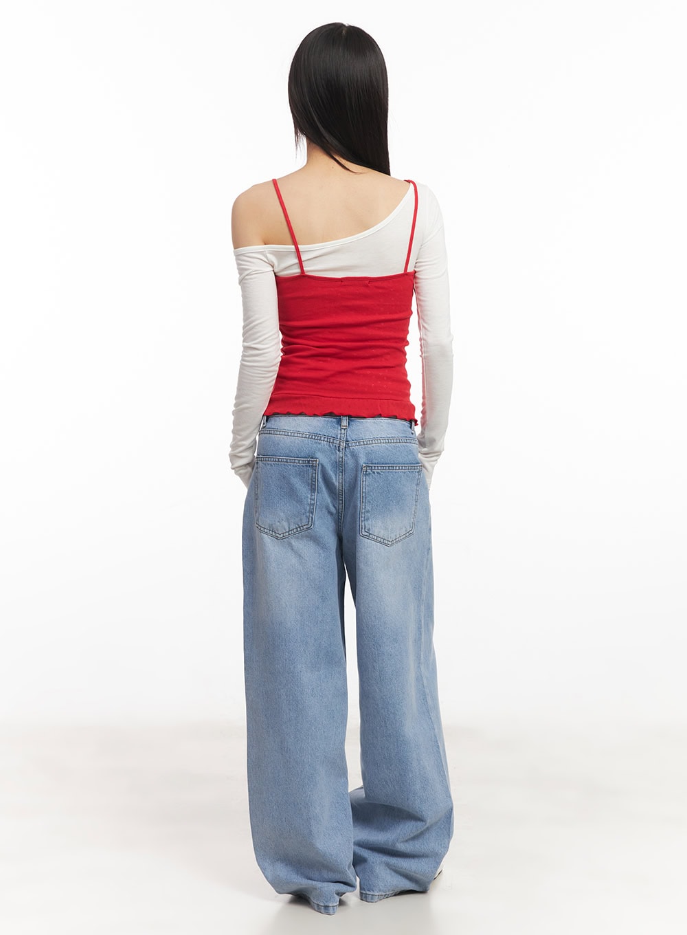 One-Shoulder Graphic Cropped Long Sleeve Top CA523