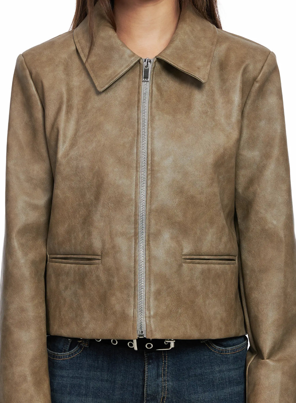 Cropped Faux Leather Jacket CO513