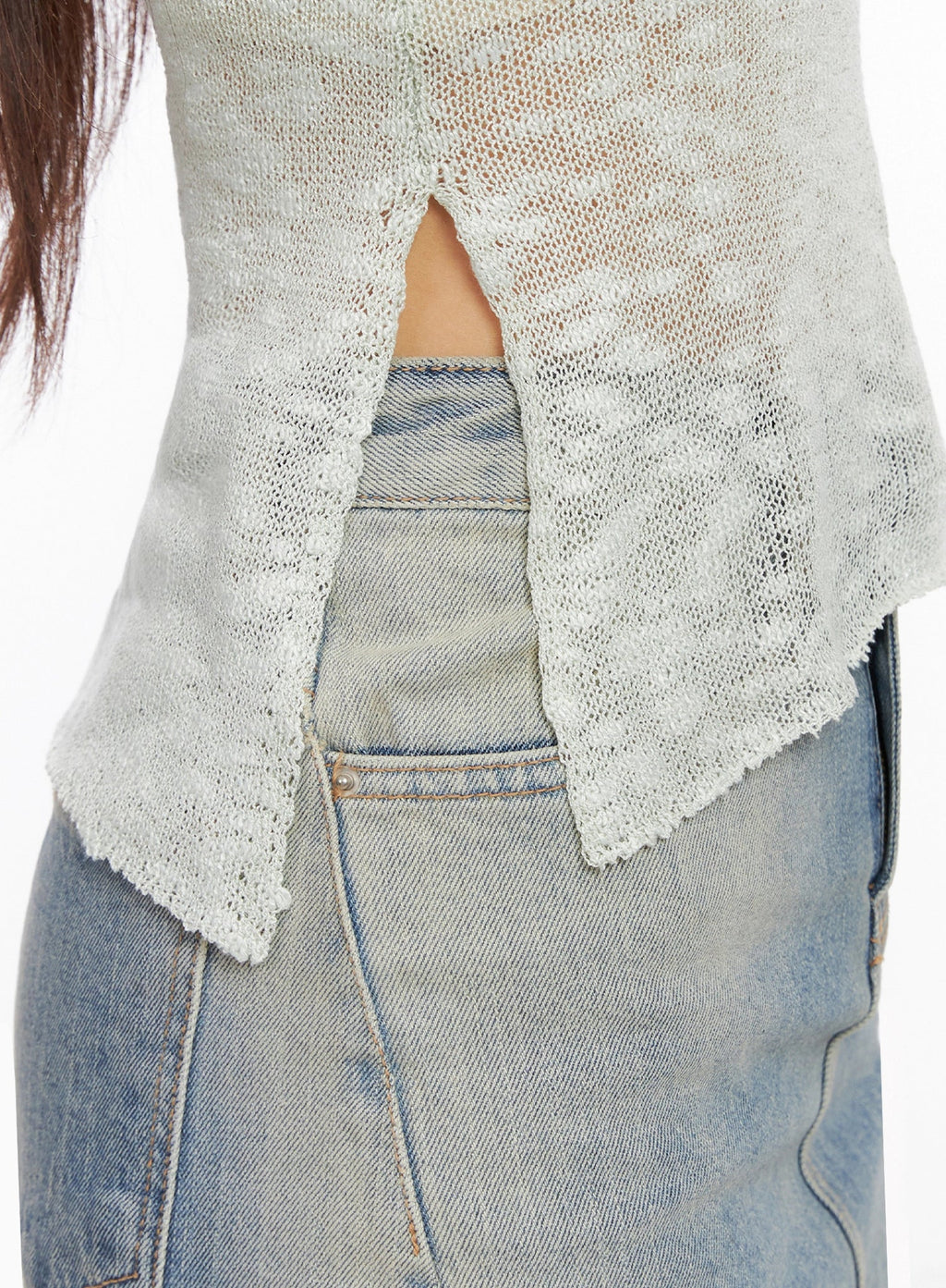 Sheer Buttoned Neck Long Sleeve Top IG527