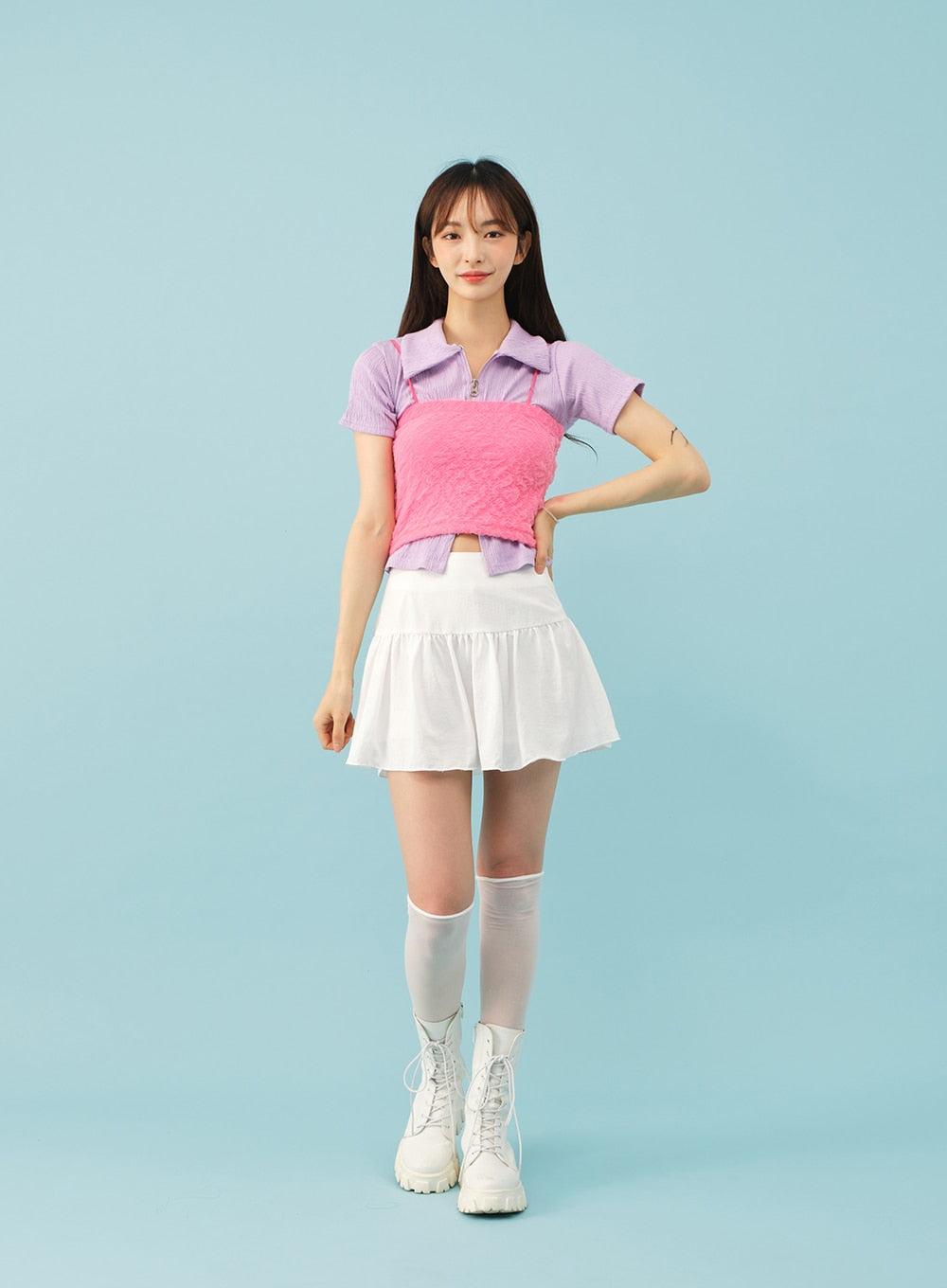 Two-Way Zip-Up Collared Top BJ17