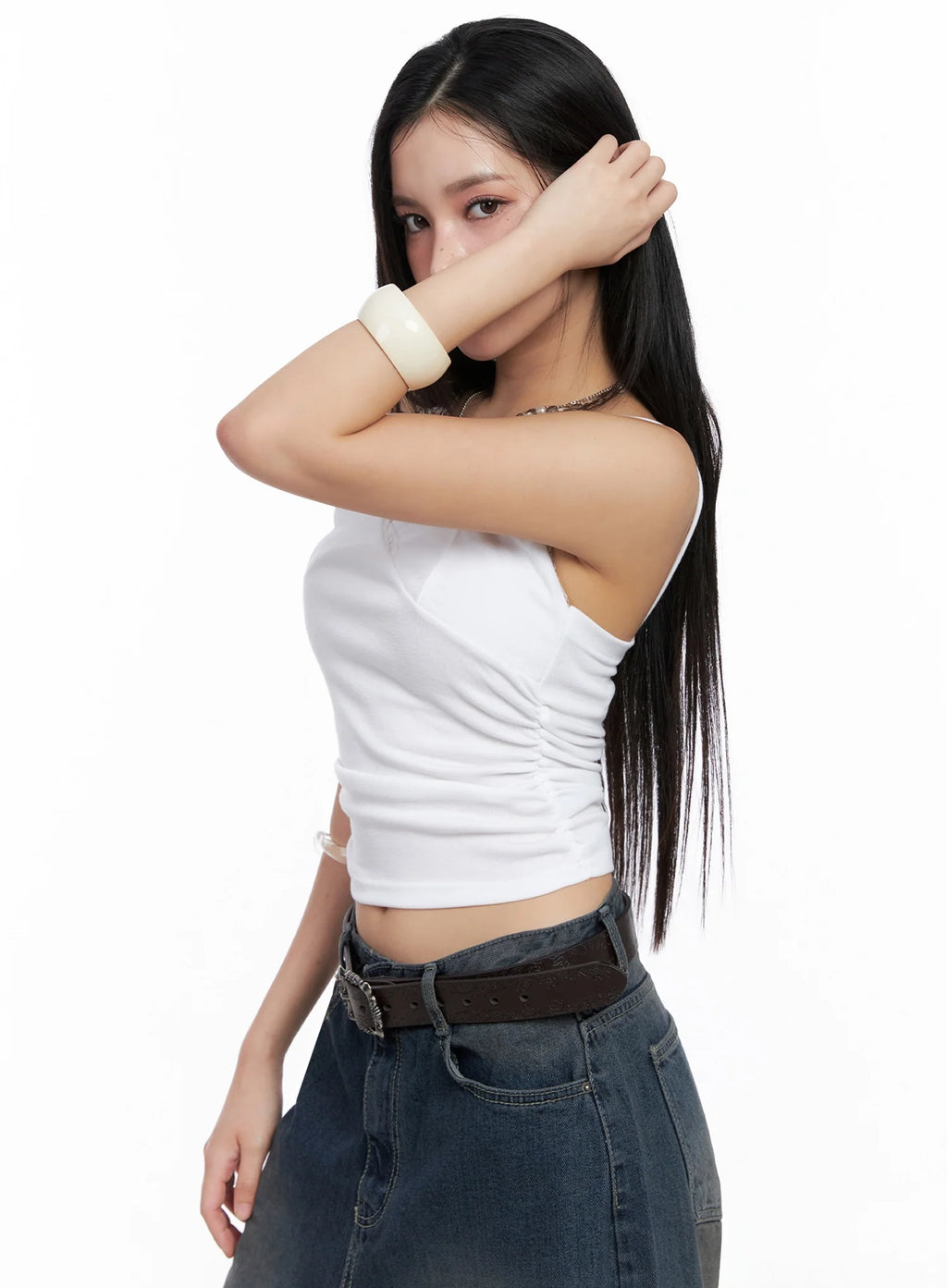 Square Buckle Faux Leather Belt IS525