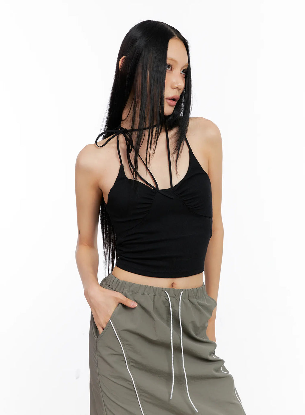 Shirred Halter Tank Top CL530