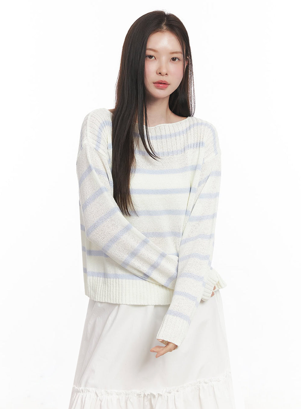 Stripe Boat-Neck Knit Sweater IY509