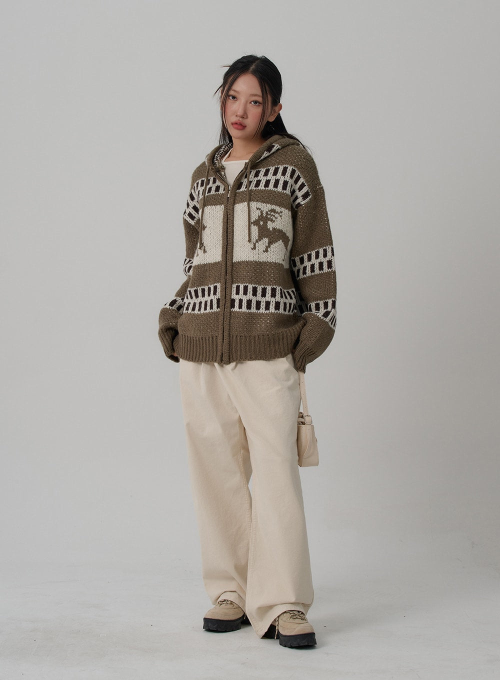 Oversize Hooded Zipper Knit CN03