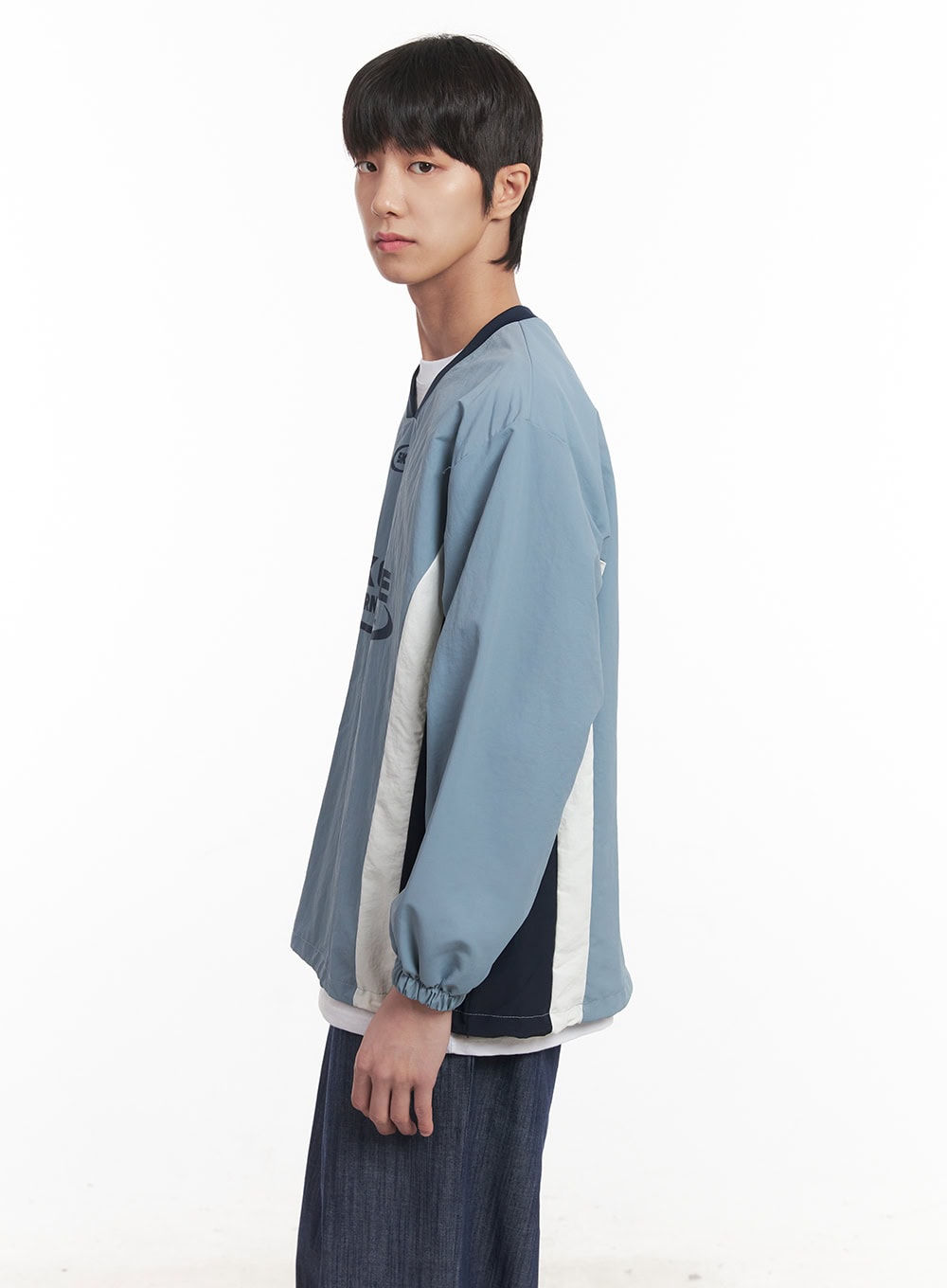 Men's V-Neck Windbreaker Sweatshirt (Light Blue) IM518