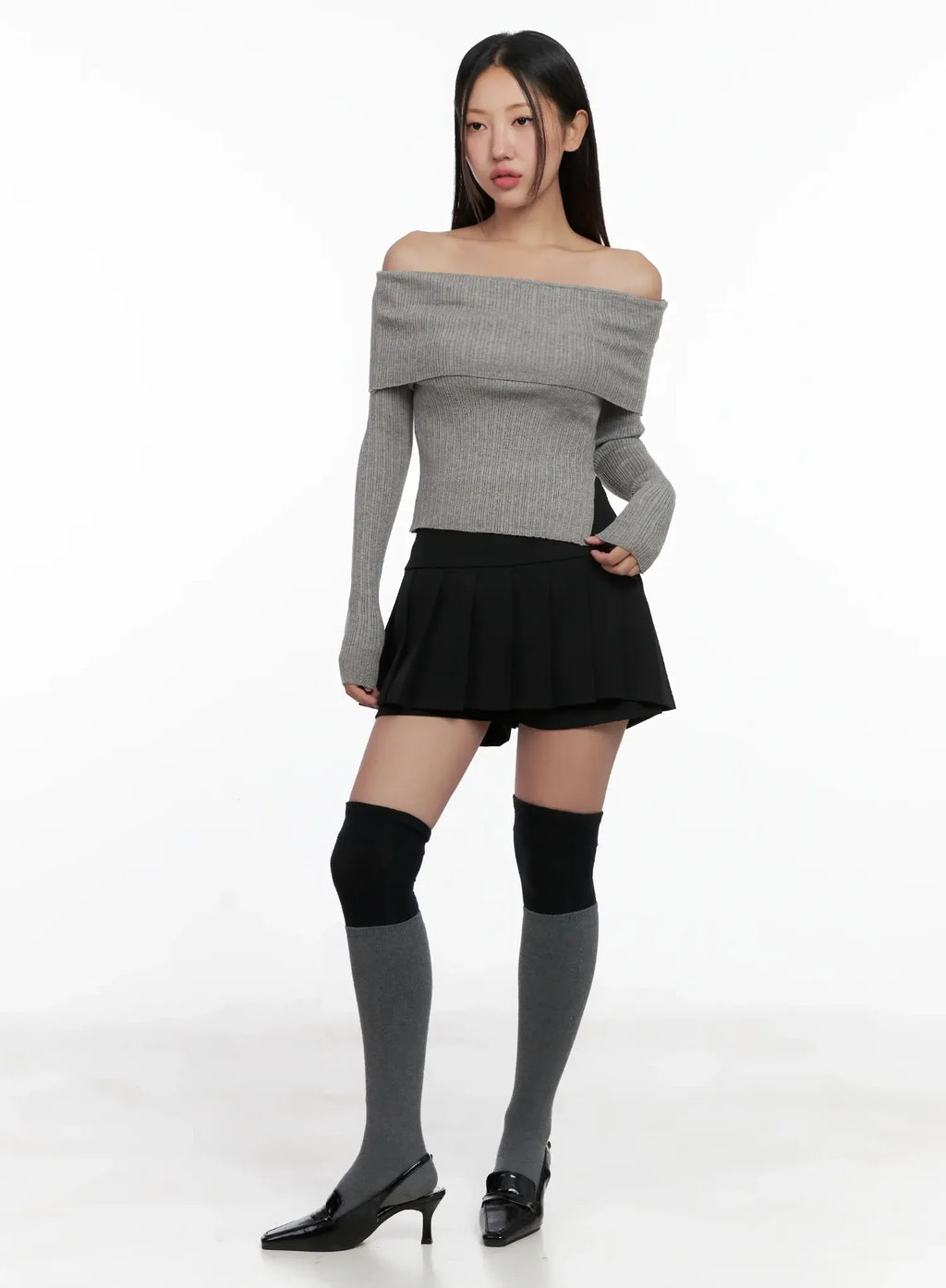 Ribbed Folded Off-Shoulder Top IG527