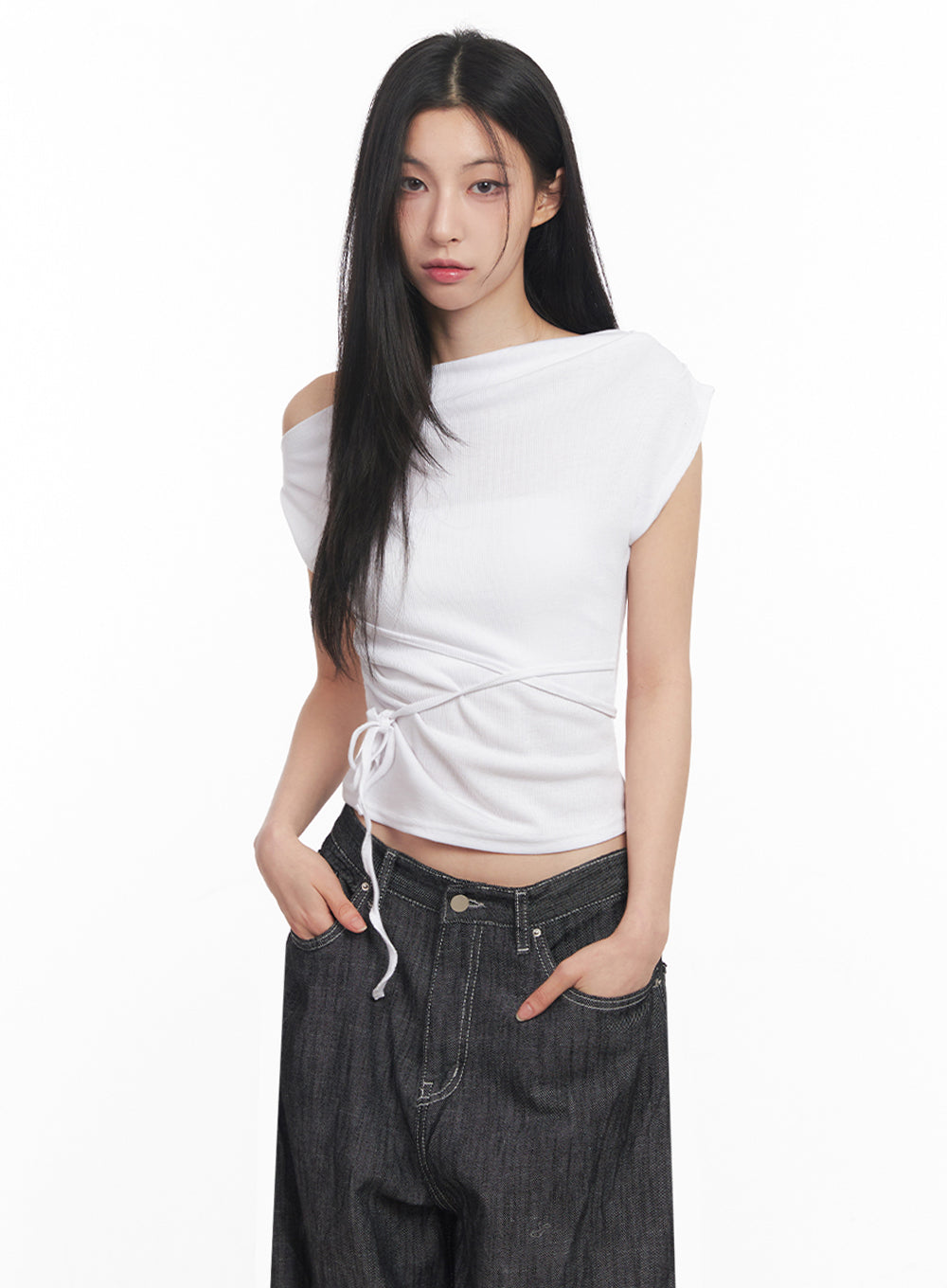 Asymmetric Short Sleeve Wrap Shirt IY516