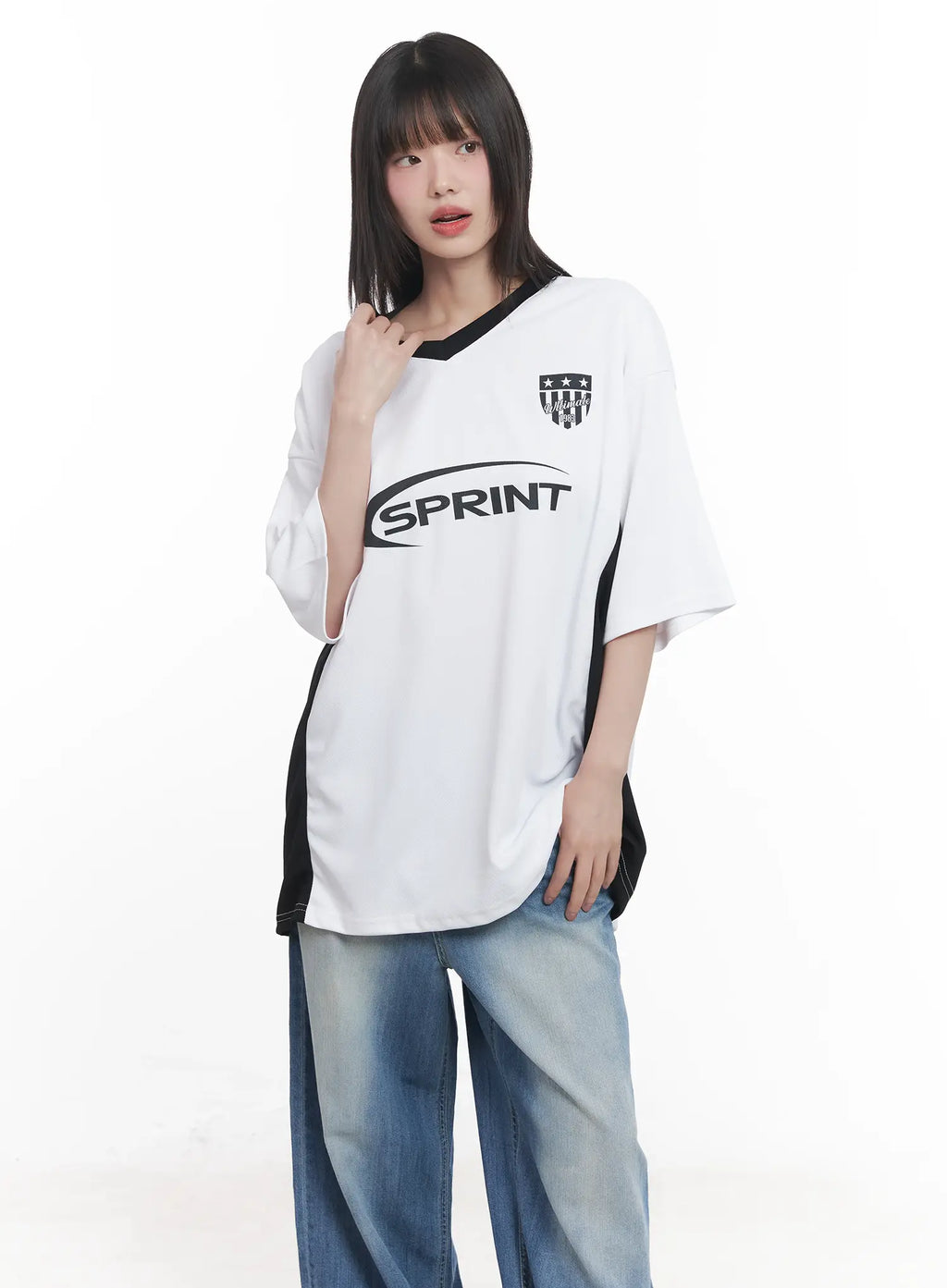 Oversized Graphic V-Neck Jersey CU518
