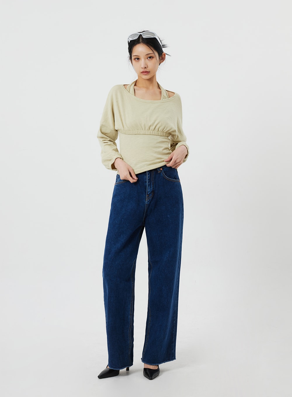 Wide Leg Dark Wash Jeans CF323