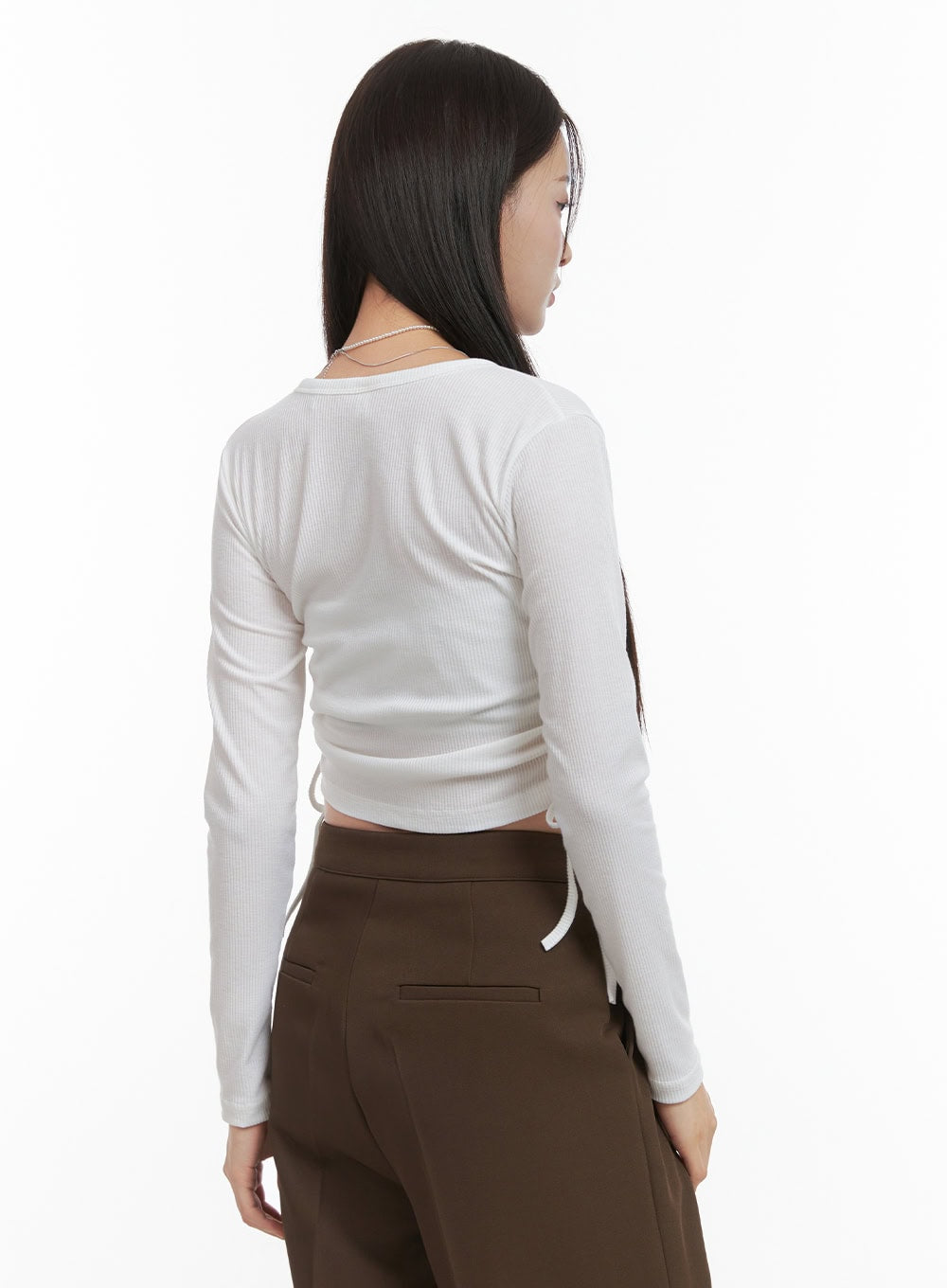 V-Neck Buttoned Shirred Crop Top OO416