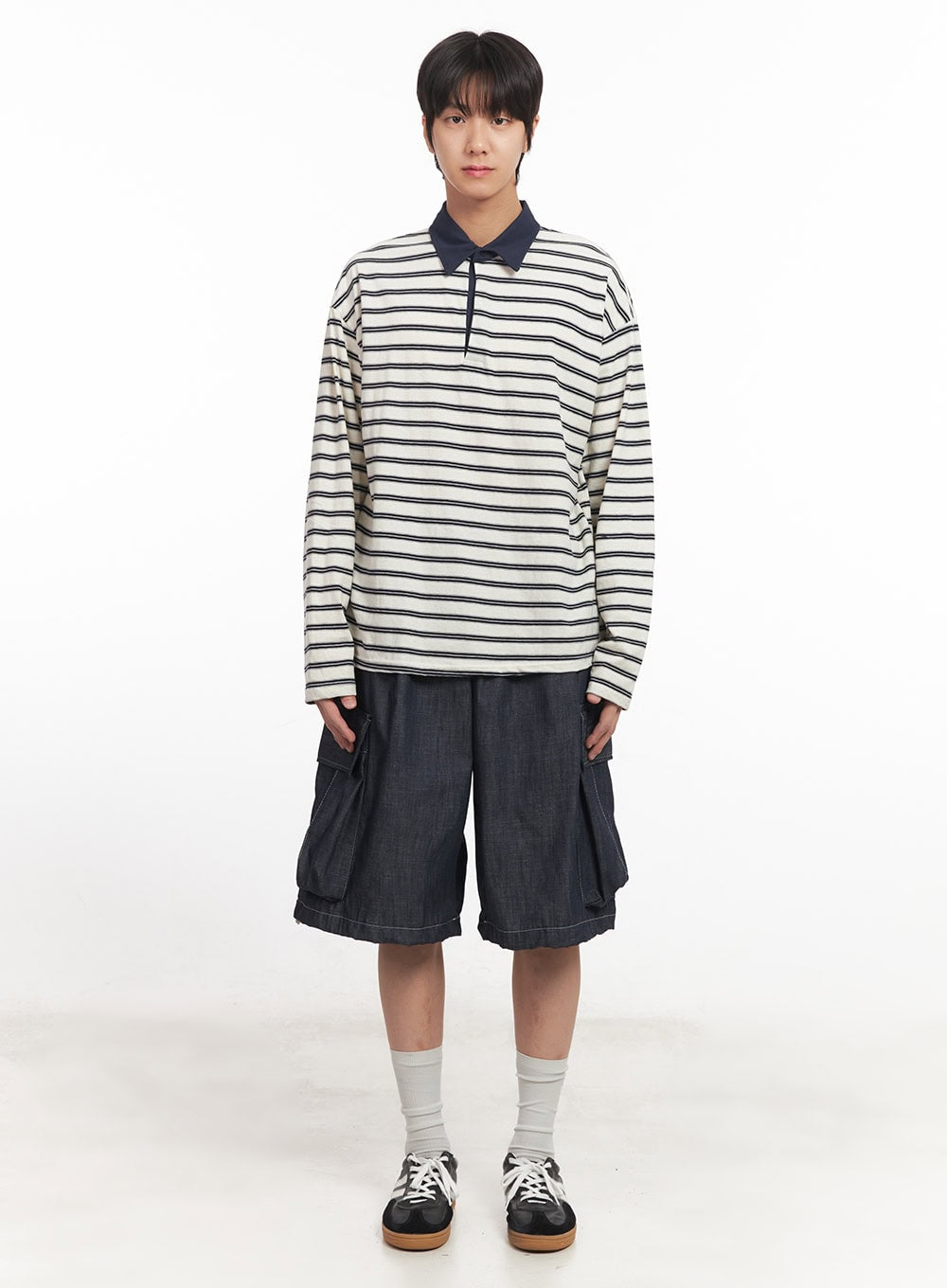 Men's Striped Long Sleeve Polo Shirt IA511