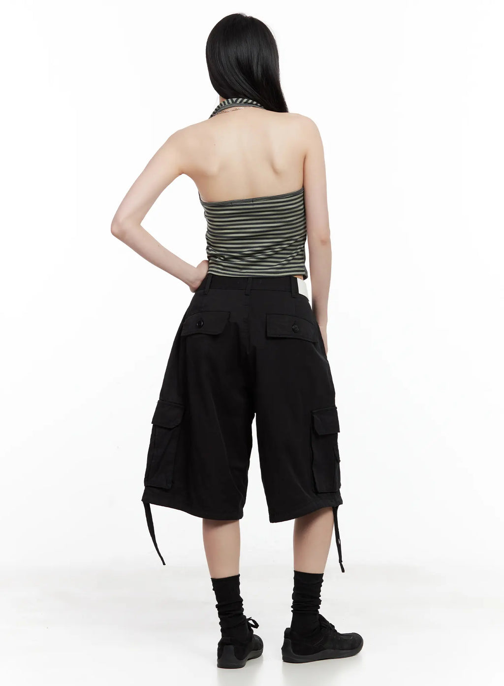 Ruched Striped Halter Top CU530