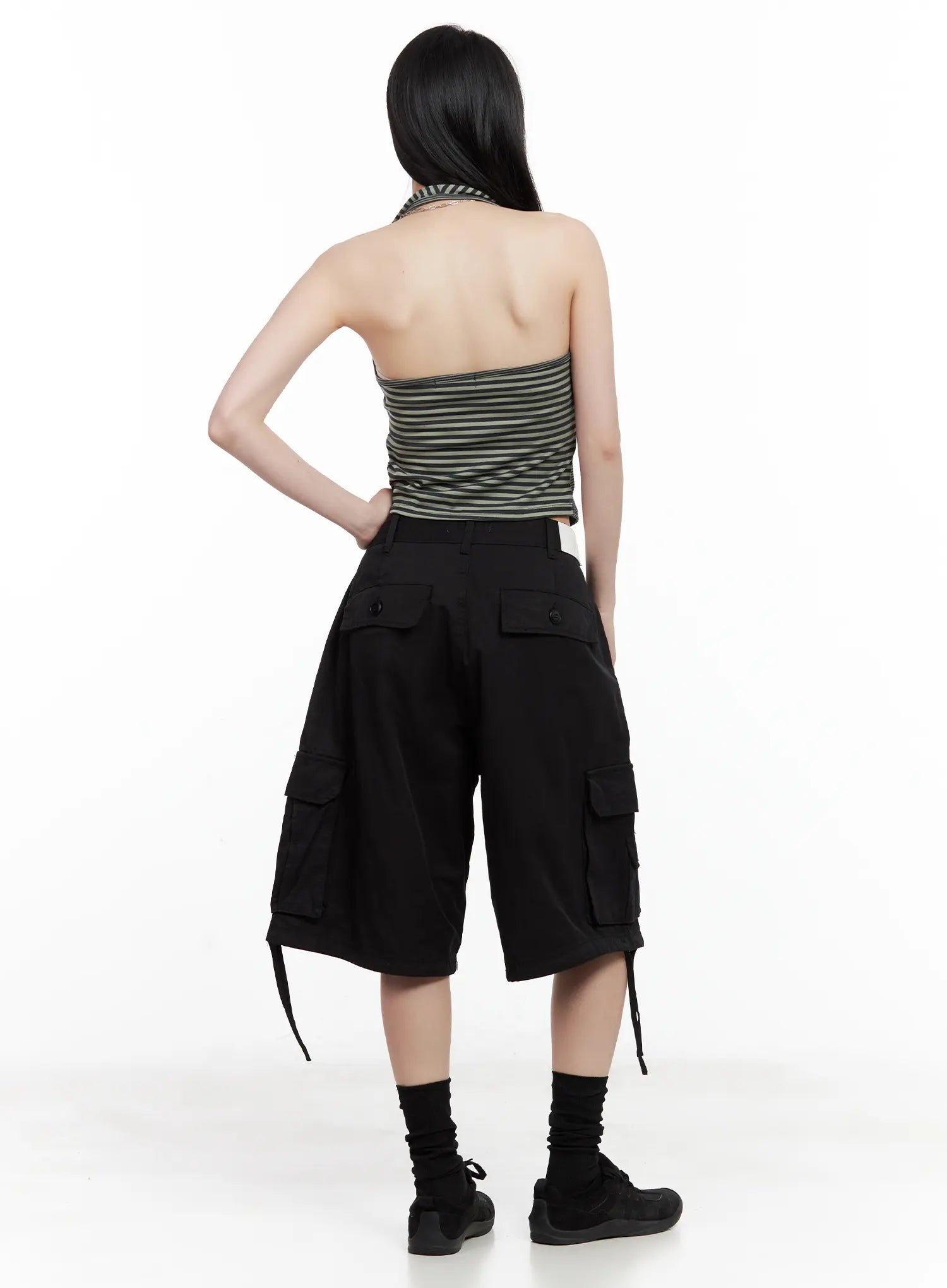 Ruched Striped Halter Top CU530