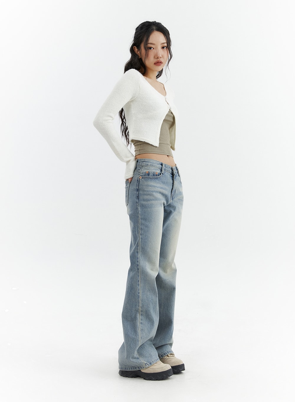 Low Waist Cargo Flare Jeans CJ423