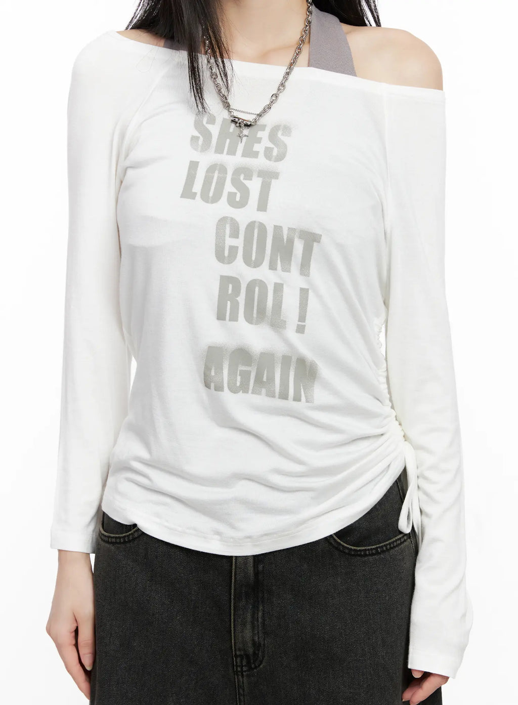 Graphic Off-Shoulder Long Sleeve Top CG522