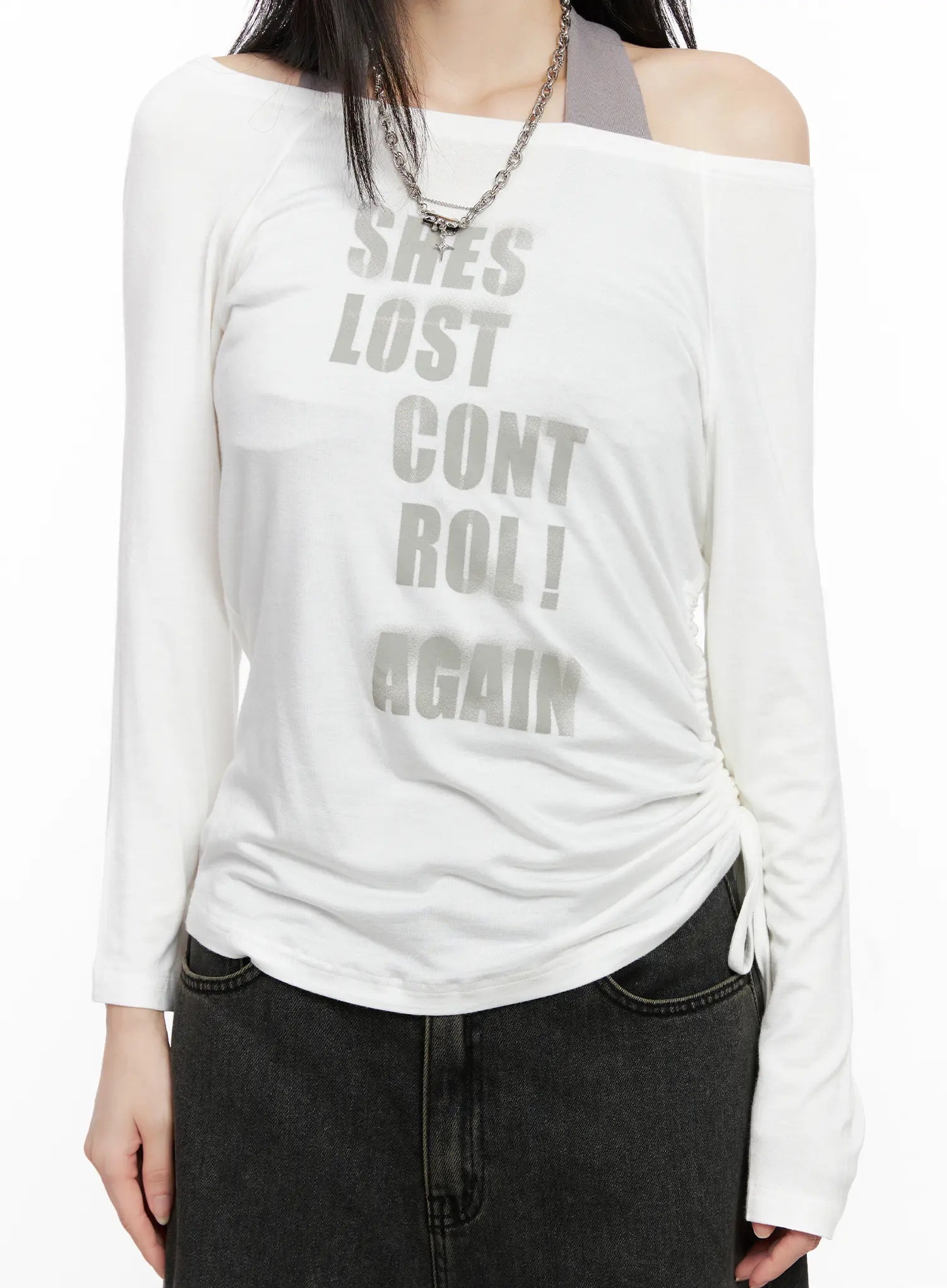 Graphic Off-Shoulder Long Sleeve Top CG522