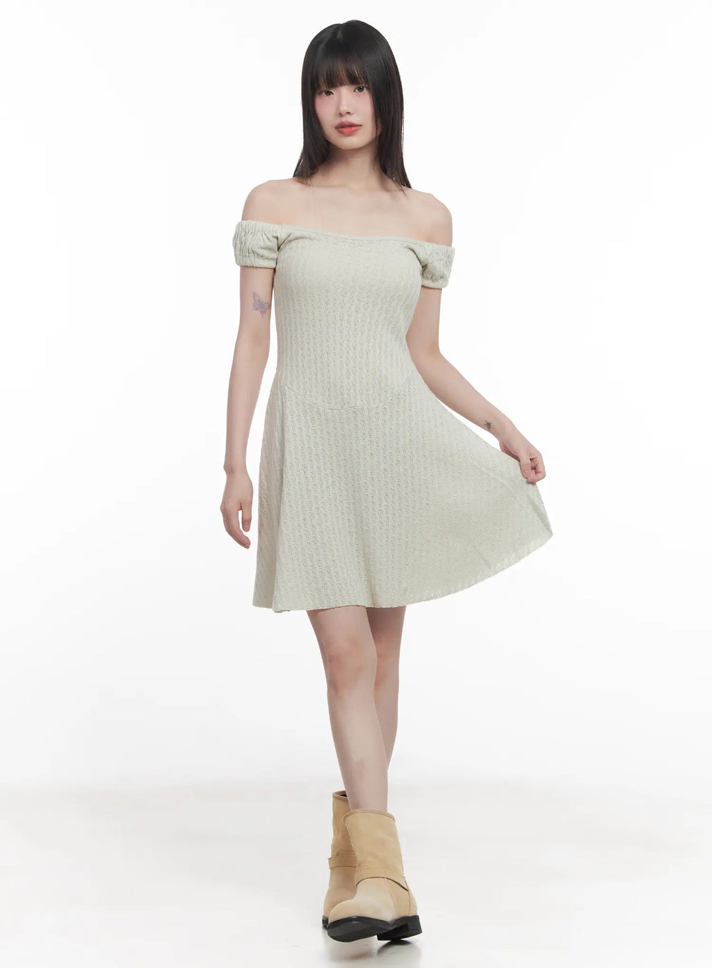 Off-Shoulder Flared Midi Dress CU518