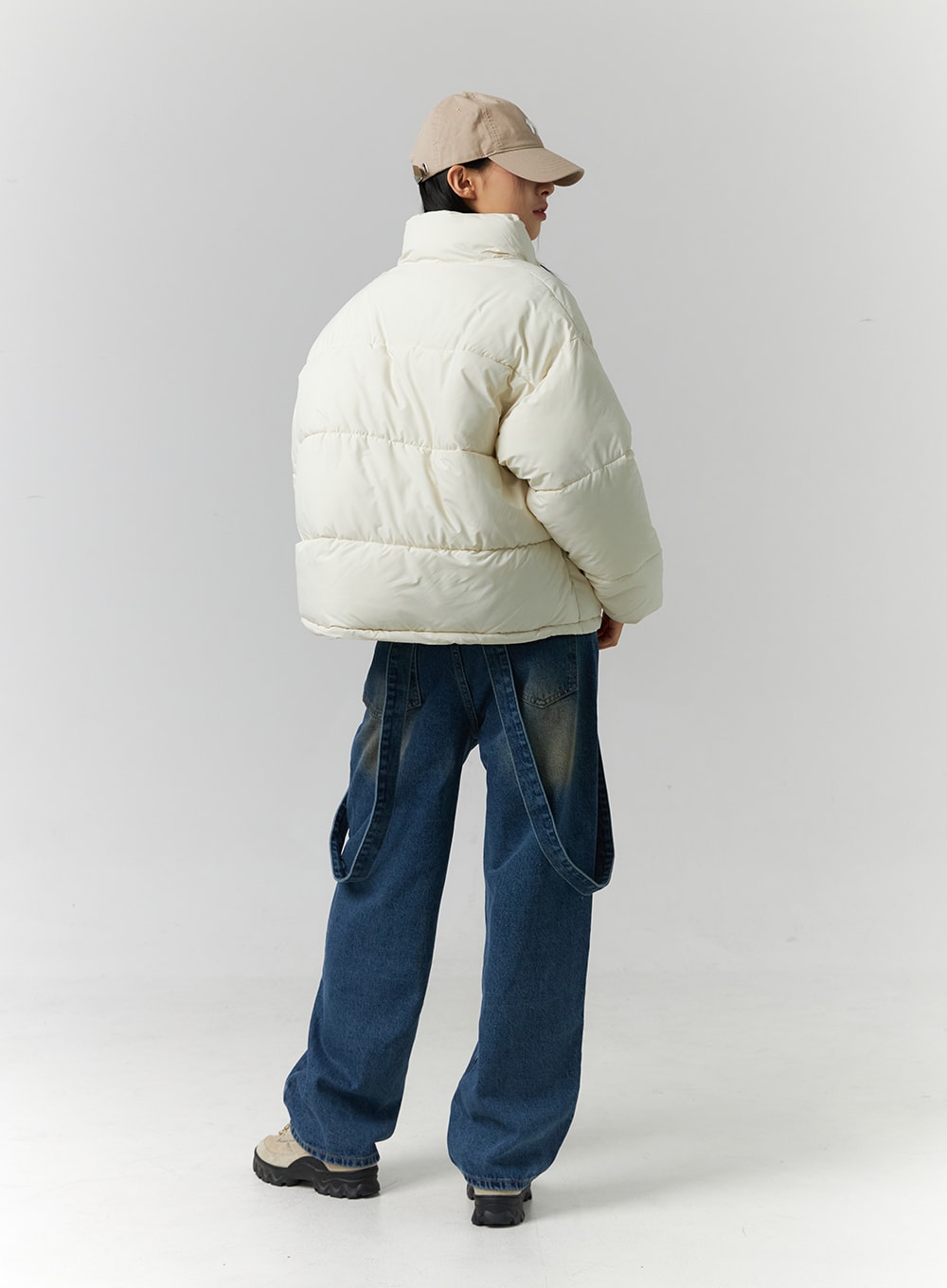 Washed Wide Leg Strap Jeans ID306