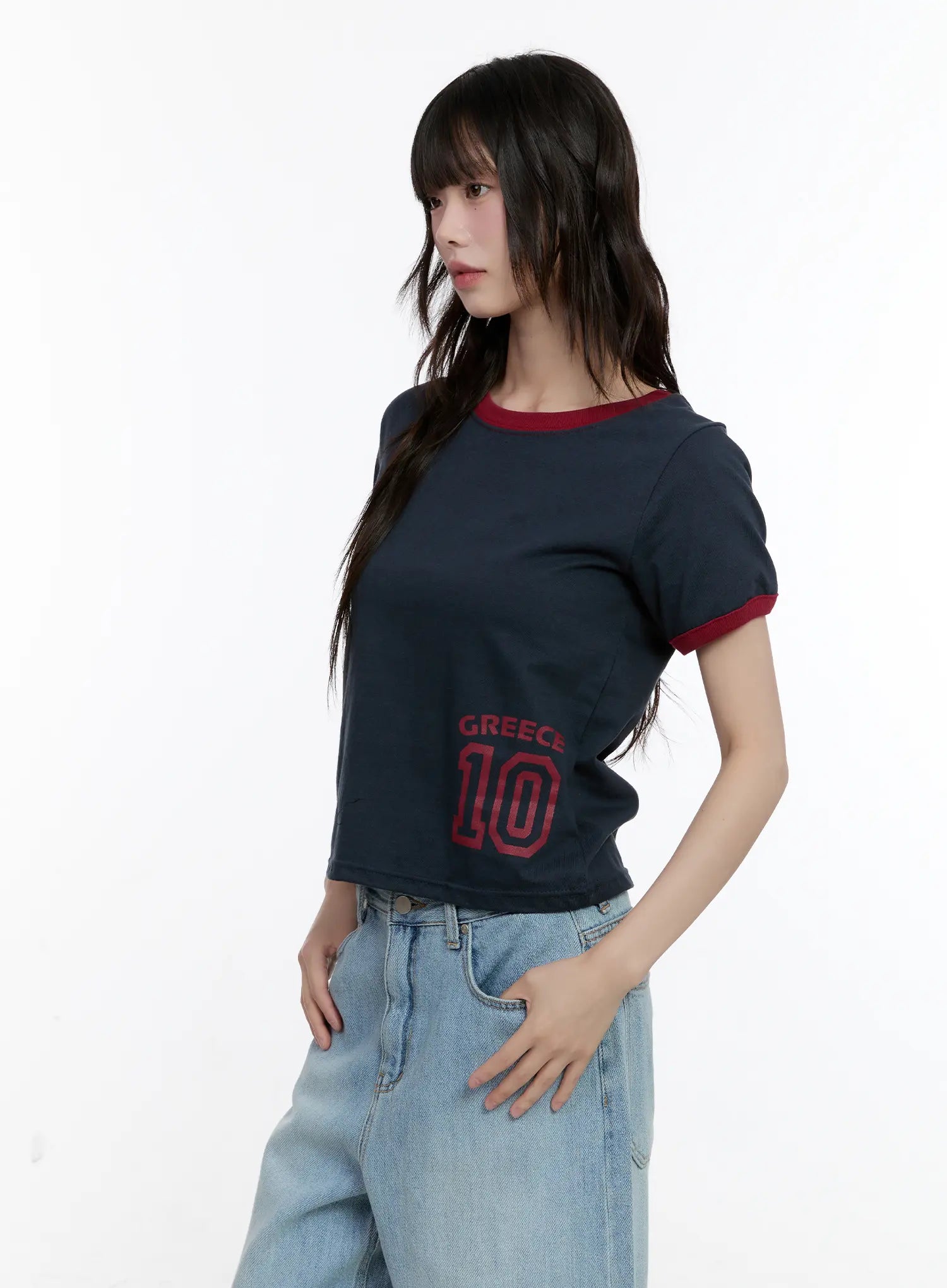 Contrast Trim Graphic Baby Tee CL507