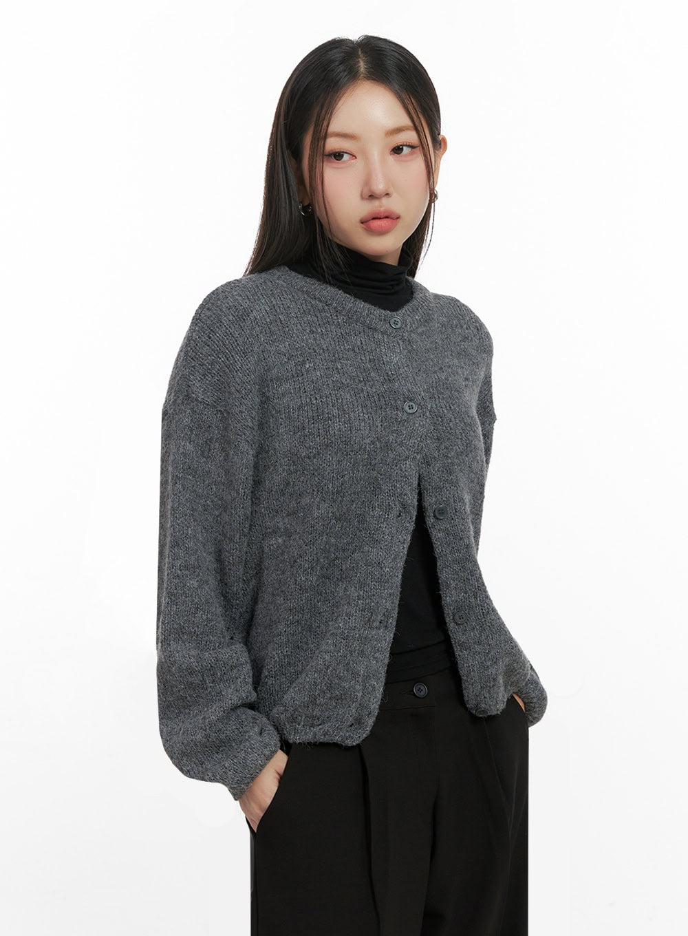 ComfyRound Neck Sweater Cardigan IN415
